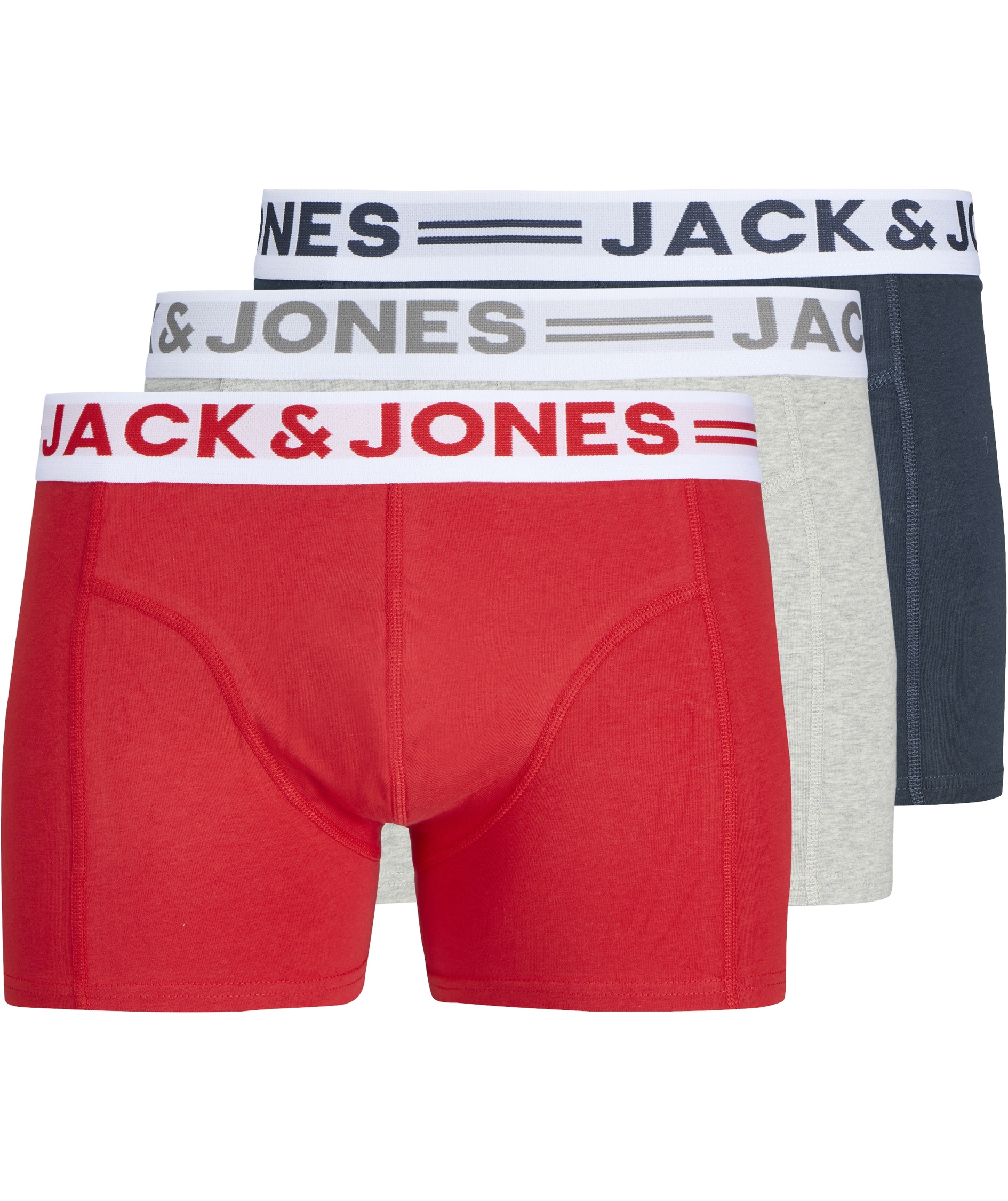 Jack & Jones Sense 3-pack kalsonger, Light Grey Melange/Dress Blues/Salsa