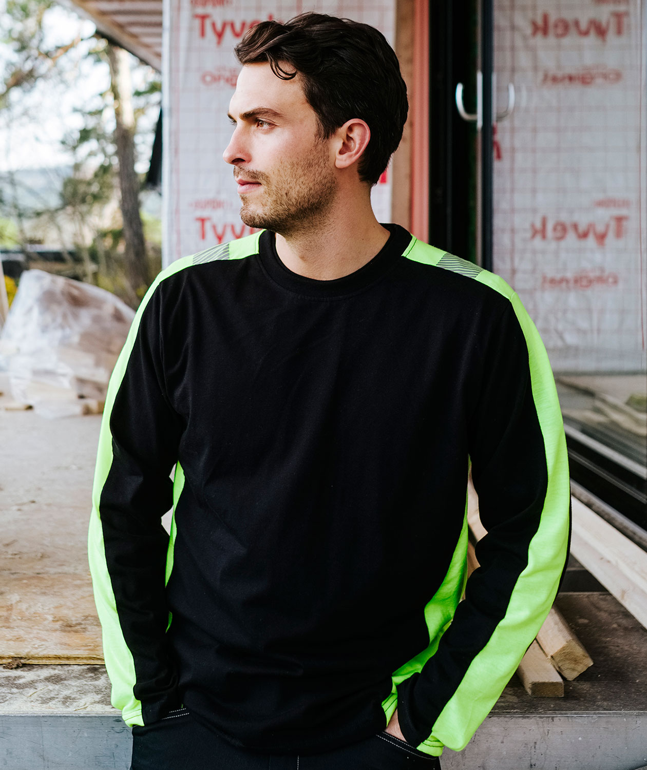 YOU Scranton l&aring;ng&auml;rmad Pro T-shirt, Svart/Varselgul