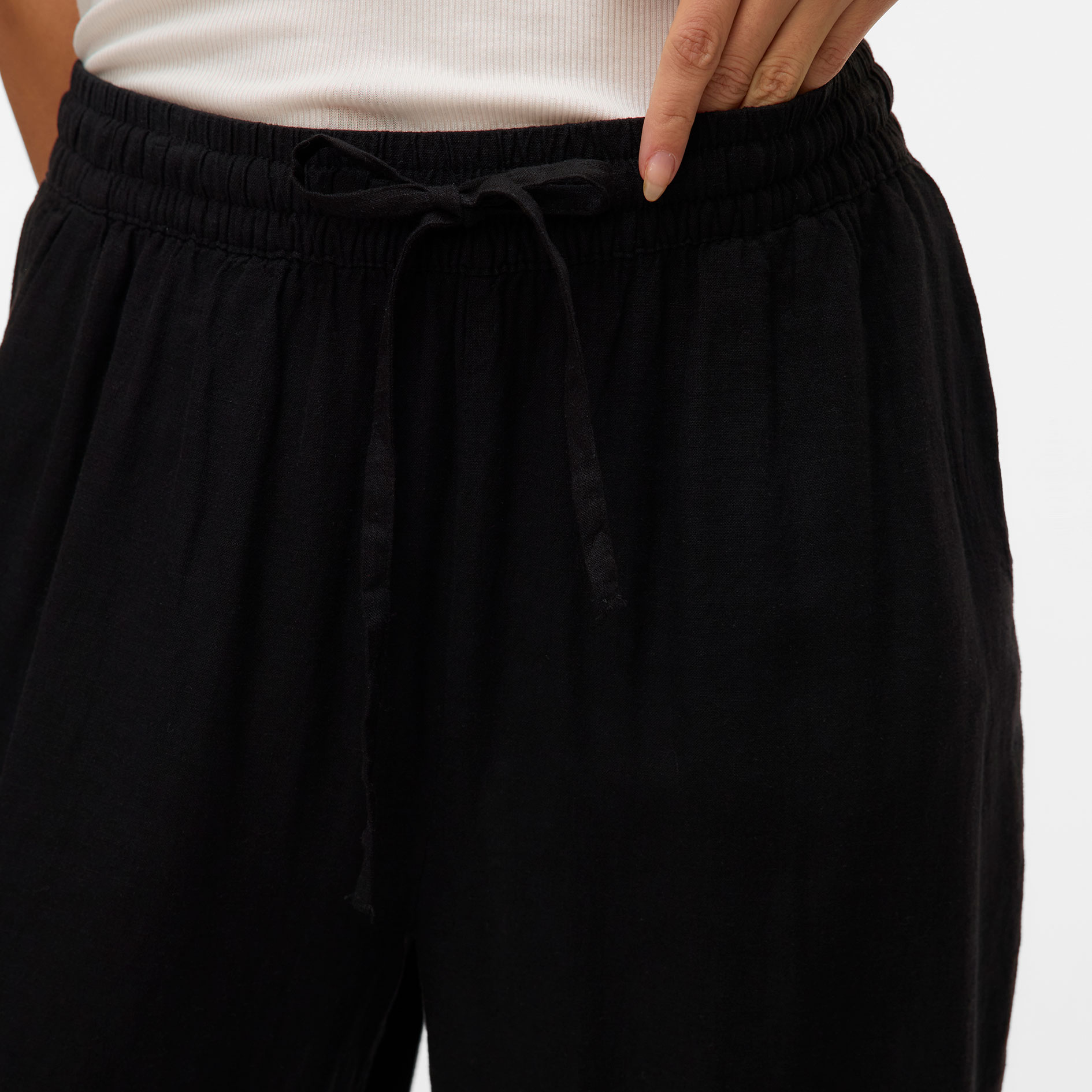 Vero Moda VMLINN women's linen trousers, Black, large image number 3