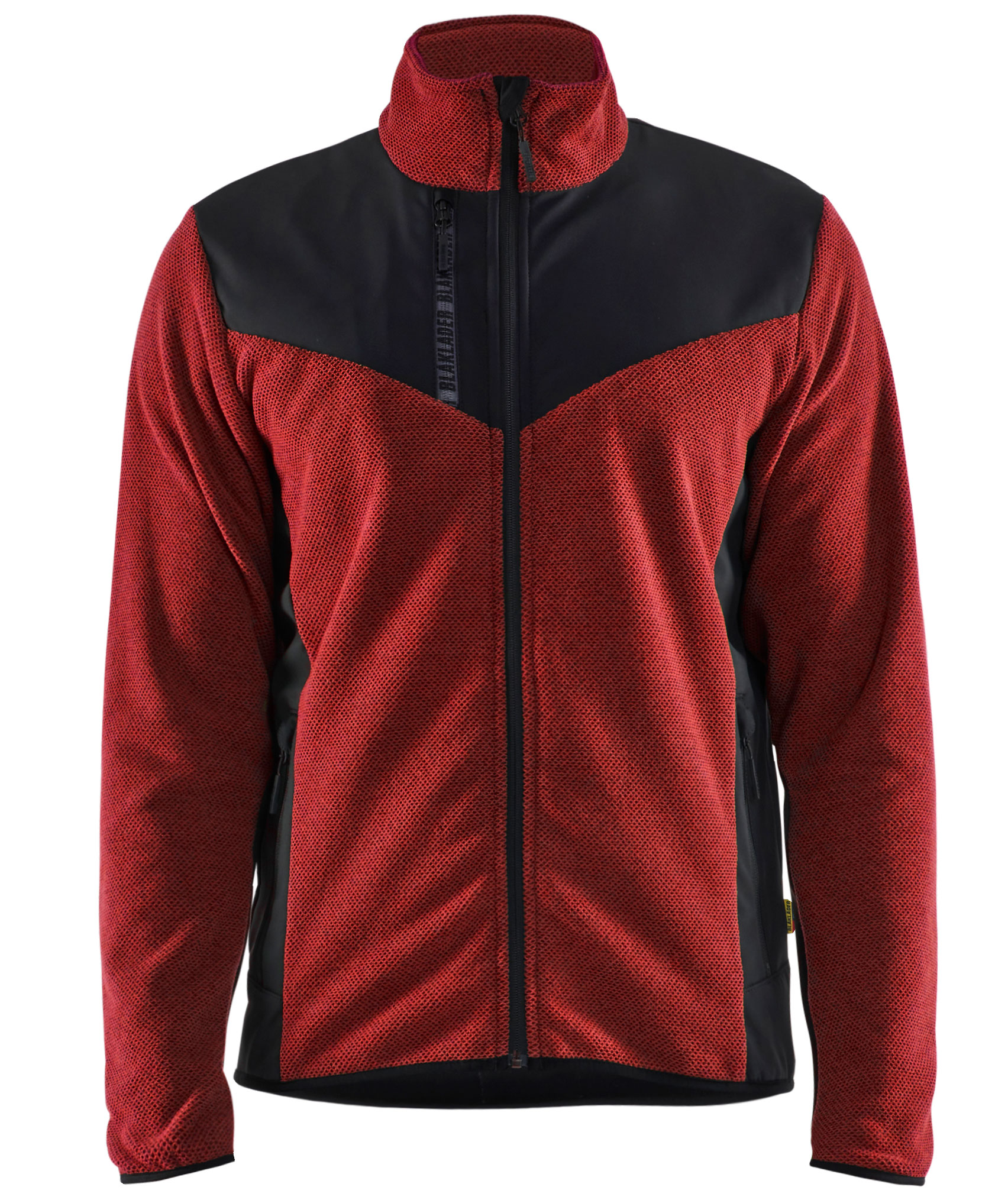 Bl&aring;kl&auml;der stickadjacka med softshell, Br&auml;nd R&ouml;d/Svart