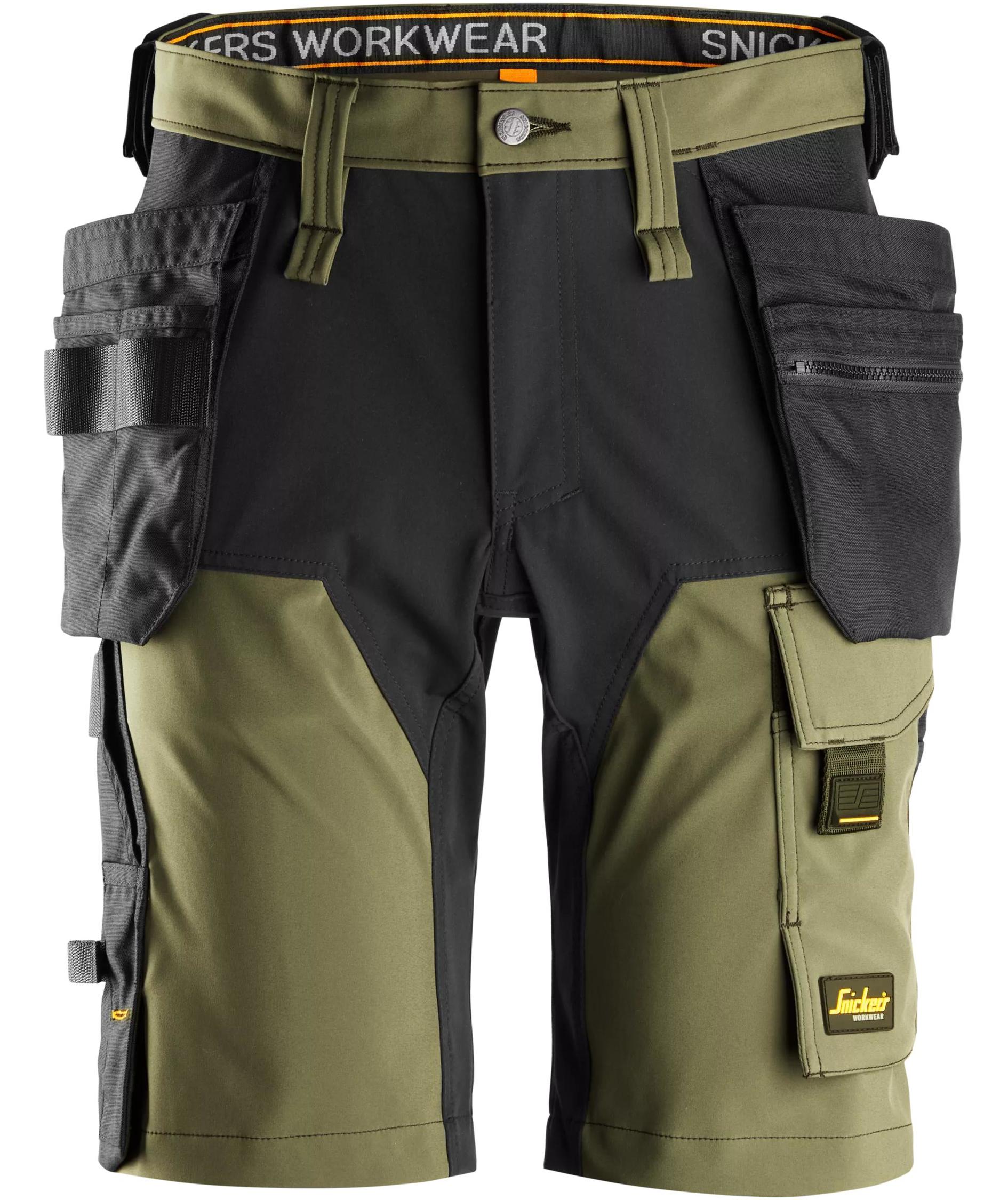 Snickers AllroundWork h&aring;ndverkershorts 6175 full stretch, Khaki Green/Black, Khaki Green/Black, swatch