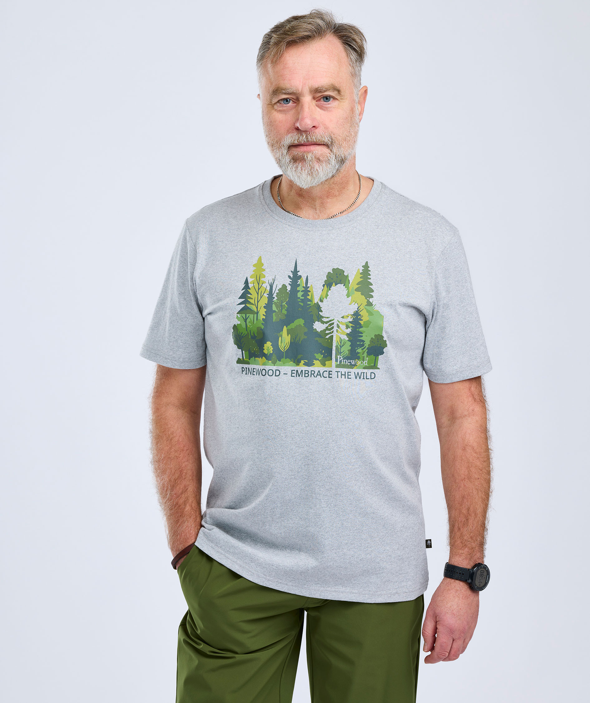 Pinewood Finnveden Recycled Outdoor T-shirt, Light Grey Melange Forest, large image number 3