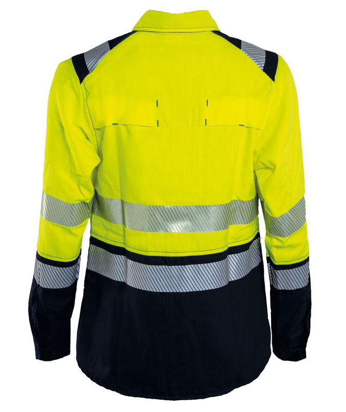 Tranemo FR Damenhemd, Hi-vis gelb/marineblau