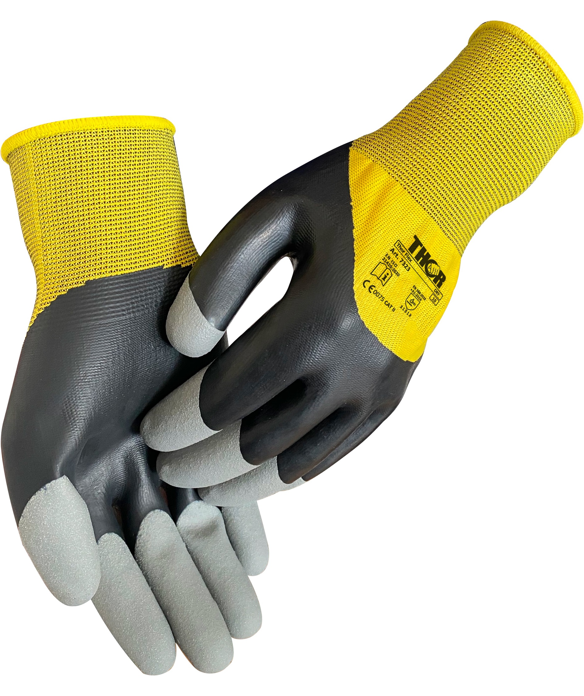 Thor 7323 Flex dry work gloves, Grey/Yellow