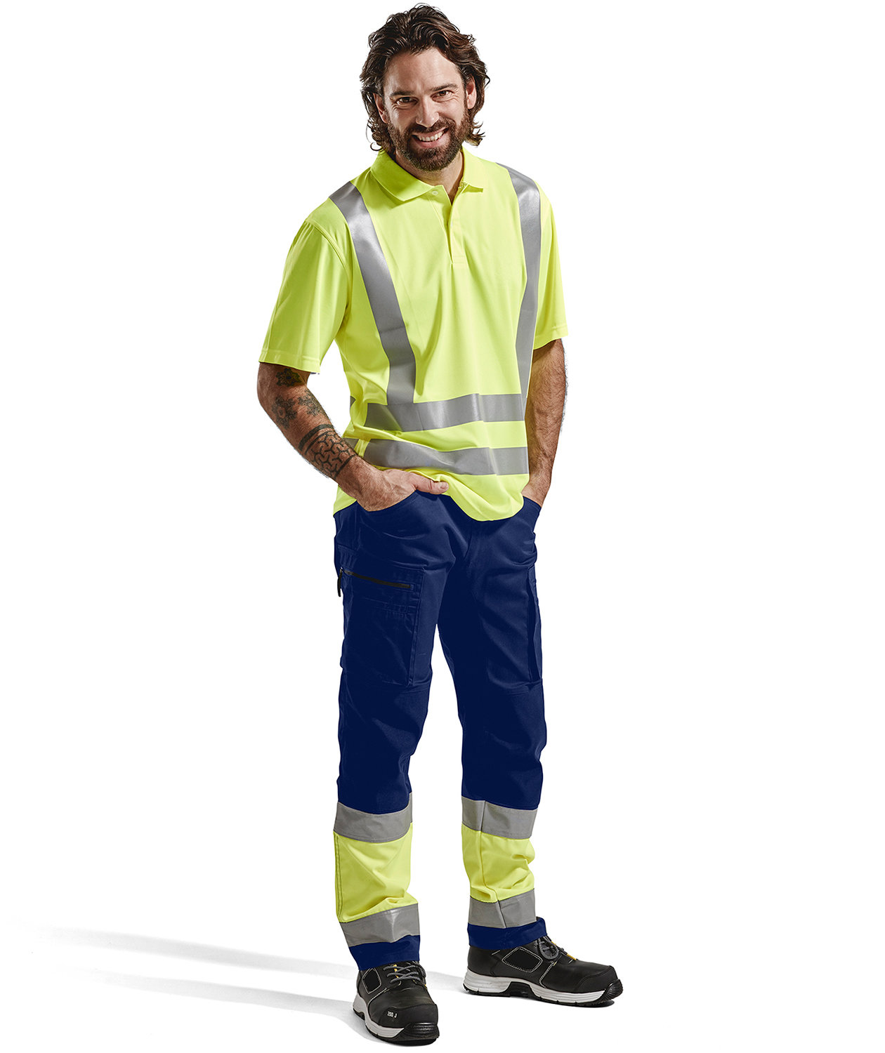Bl&aring;kl&auml;der arbejdsbukser, Marine/Hi-Vis gul, large image number 1