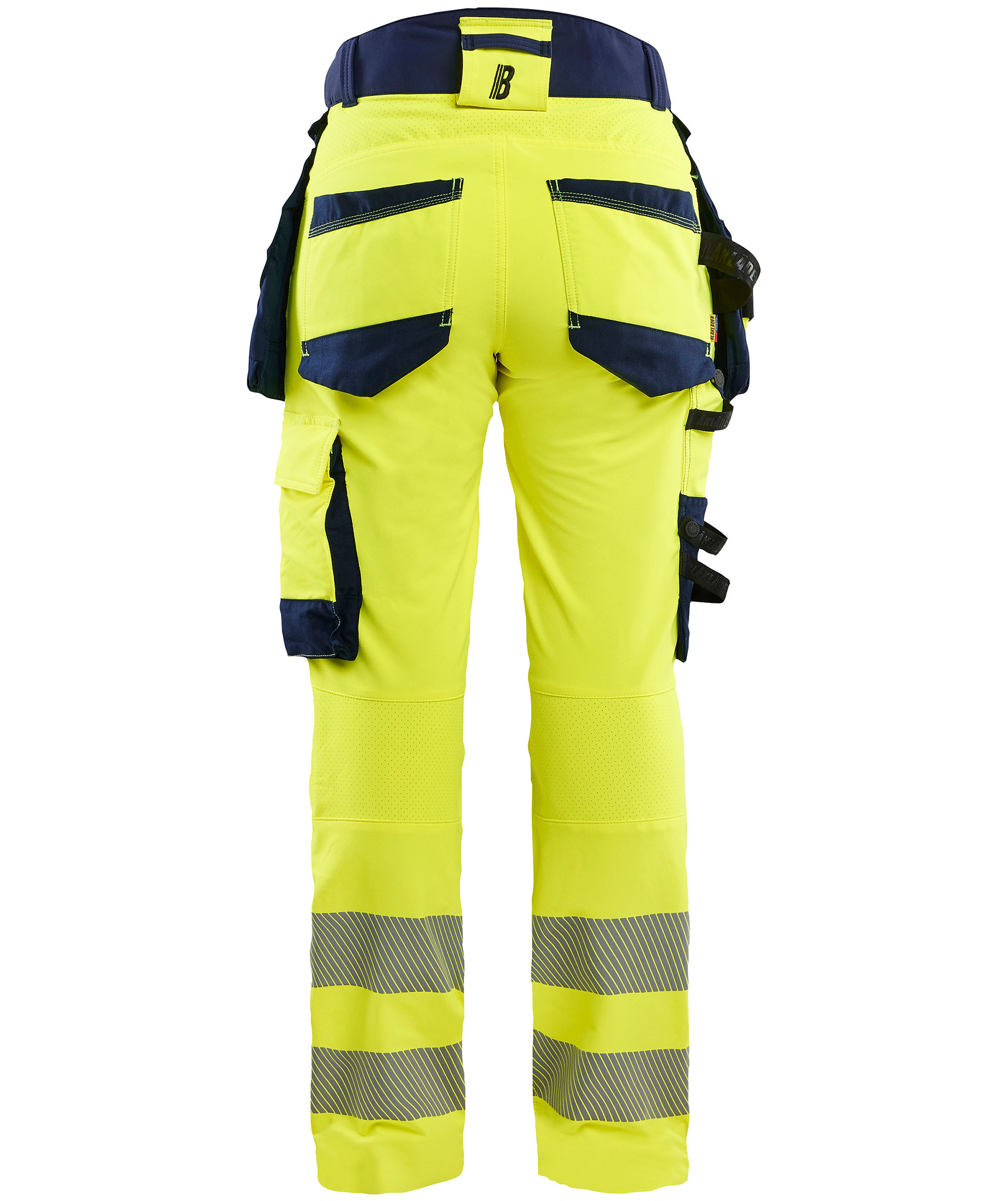 Bl&aring;kl&auml;der dame h&aring;ndv&aelig;rkerbukser full stretch, Hi-Vis gul/marine, large image number 2