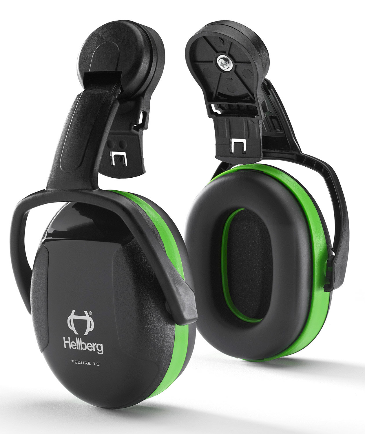 Hellberg Secure 1 h&ouml;rselk&aring;por till hj&auml;lmmontering, Svart/Gr&ouml;n, Svart/Gr&ouml;n, large image number 0