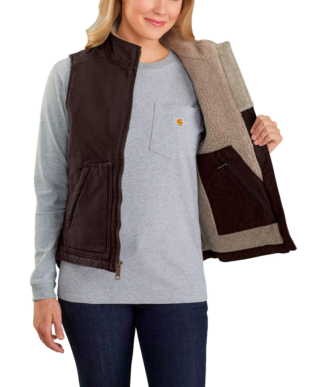 Carhartt Sherpa Mock v&auml;st dam, Dark brown, large image number 1