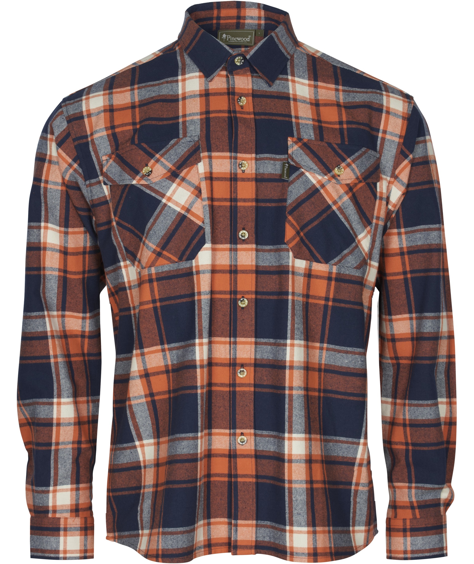 Pinewood H&auml;rjedalen regular fit flannel skovmandsskjorte, Navy/Orange