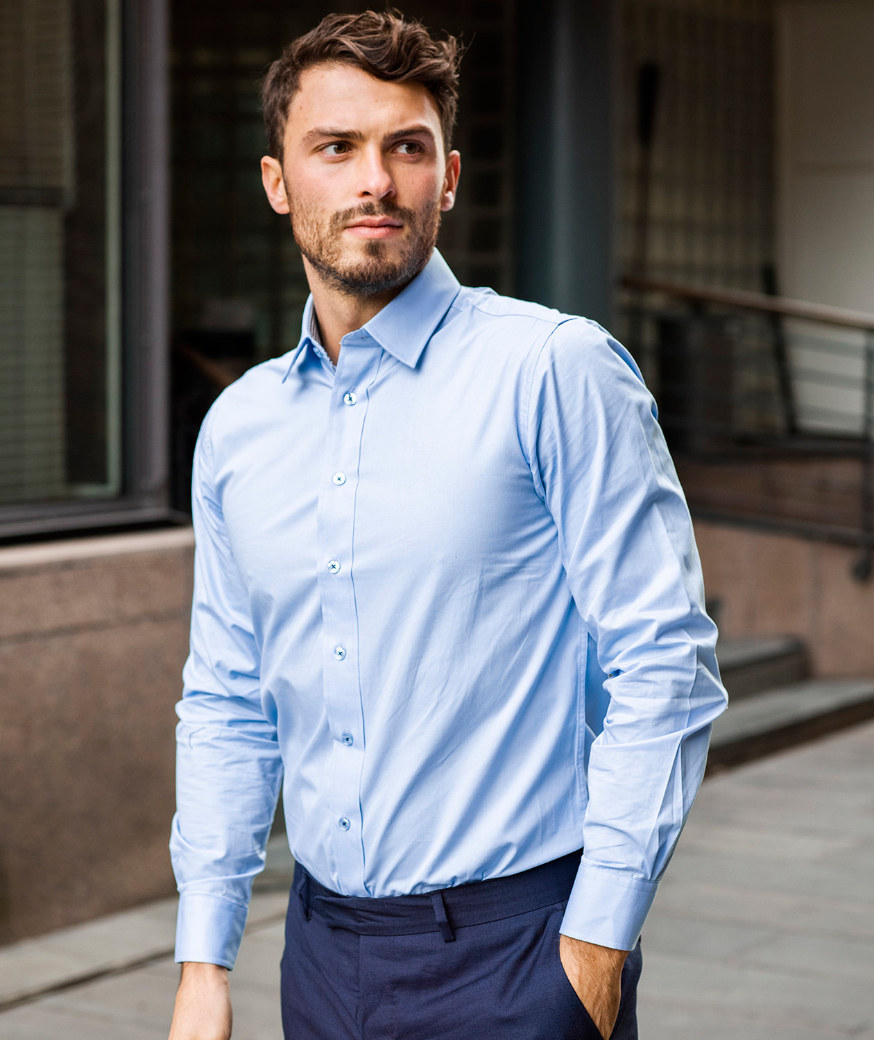 YOU Teramo figursyet business skjorte, Lys Bl&aring;