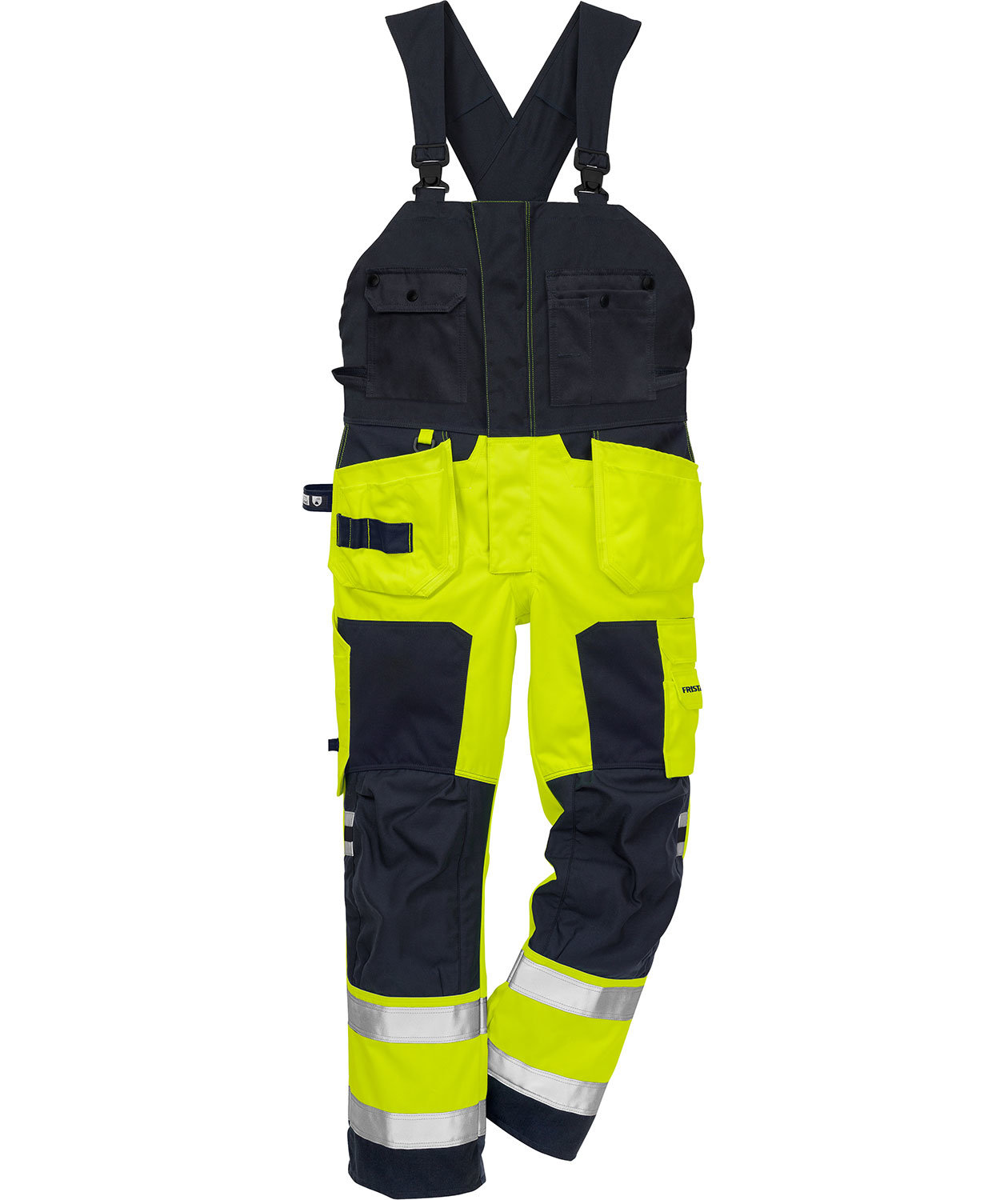 Fristads hantverksh&auml;ngselbyxa 1075, Varsel gul/marinbl&aring;