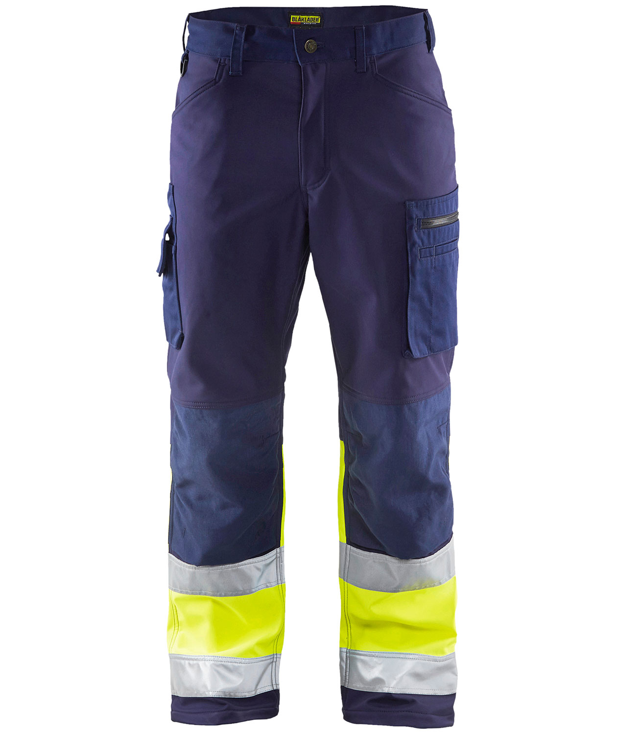 Bl&aring;kl&auml;der softshell work trousers, Marine/Hi-Vis yellow