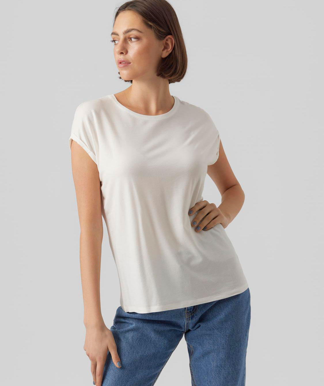 Vero Moda VMAVA PLAIN dame T-shirt, Snow White