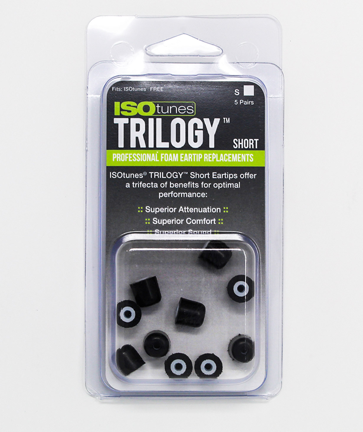 ISOtunes Trilogy&trade; 5-pack &ouml;ronproppar till h&ouml;rselk&aring;por, Svart
