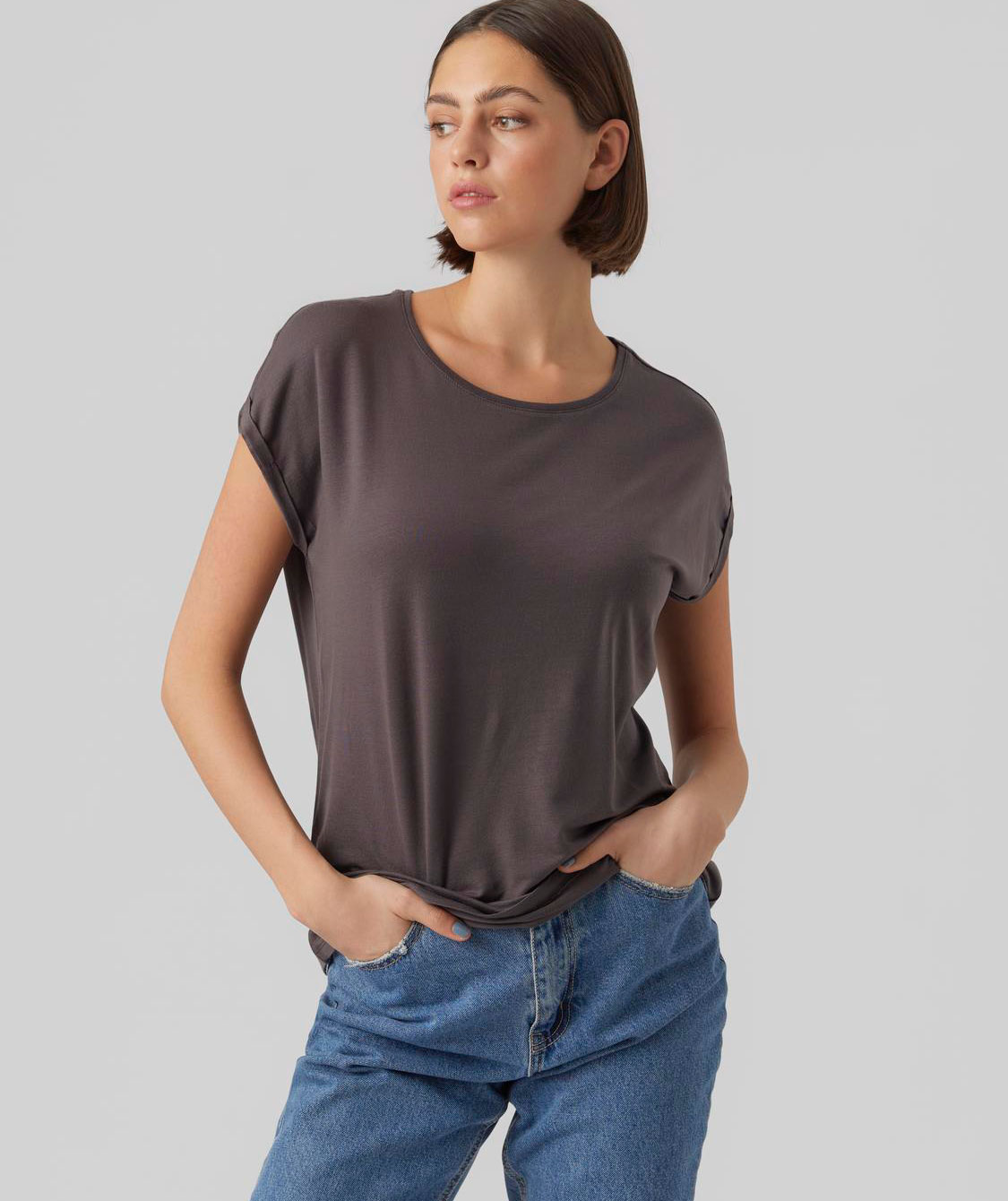 Vero Moda VMAVA PLAIN dame T-shirt, Asphalt