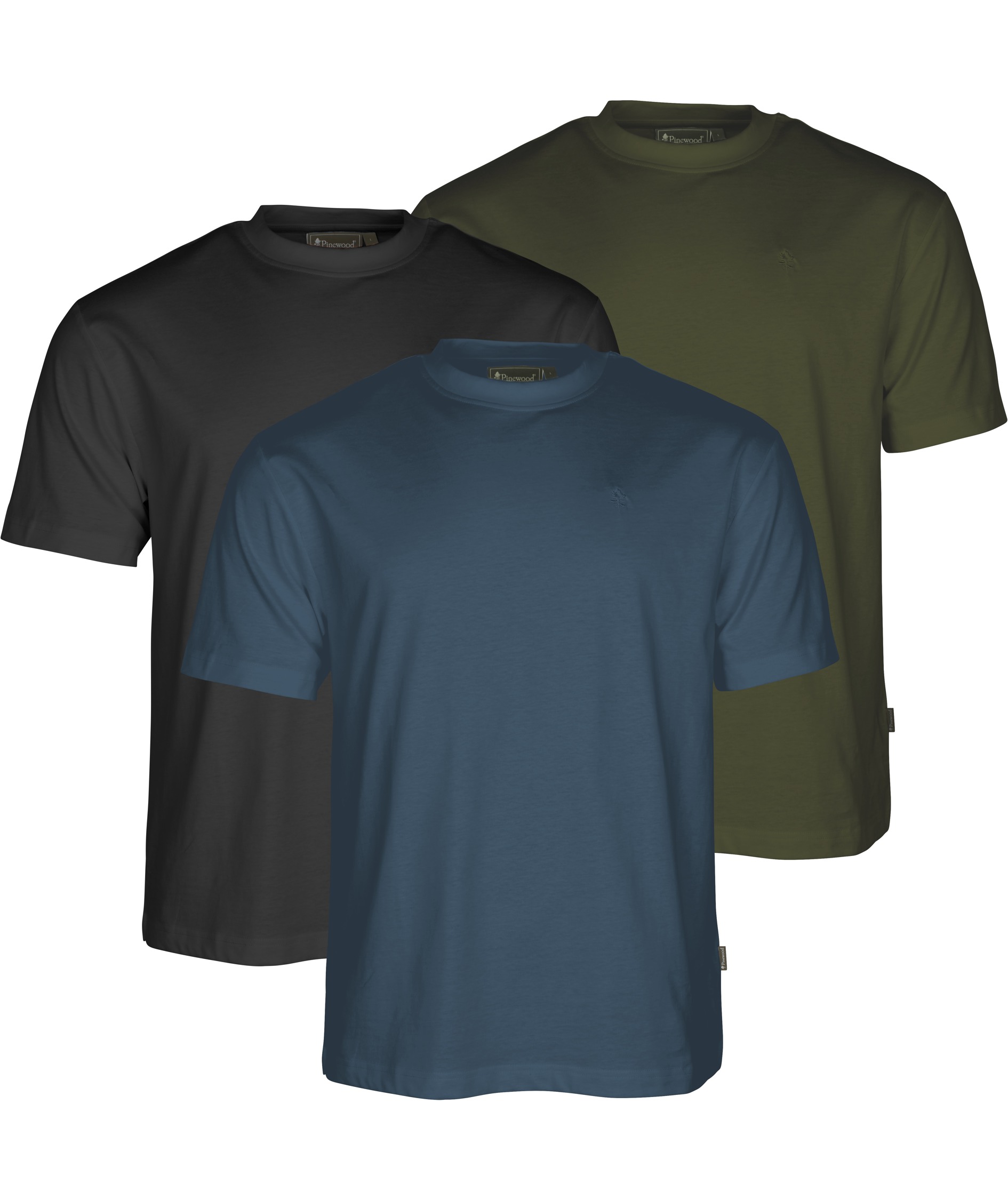 Pinewood 3-pak T-shirt, Azur Blue/Mossgreen/Black