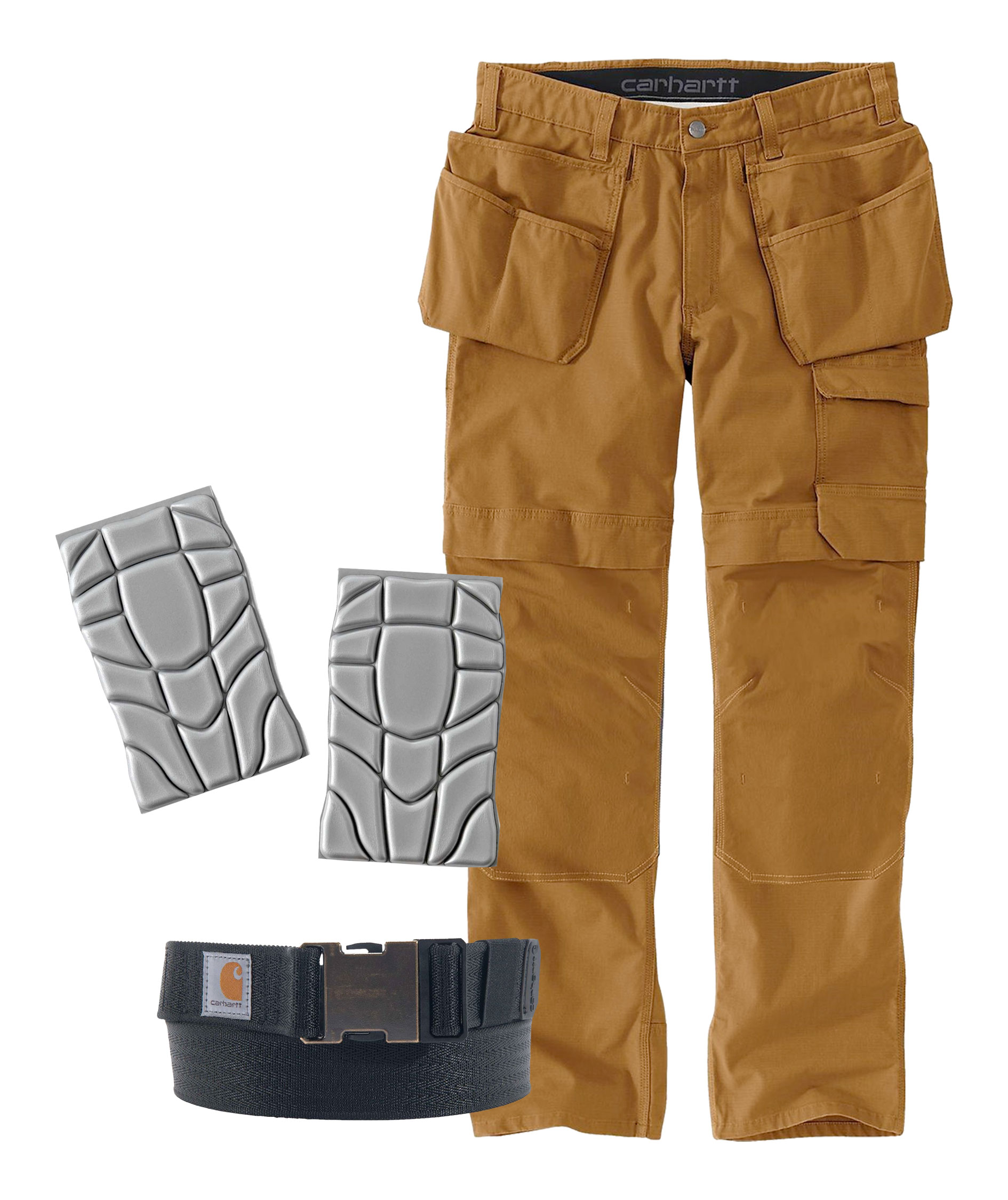 Carhartt hantverksbyxa, kn&auml;skydd og b&auml;lte