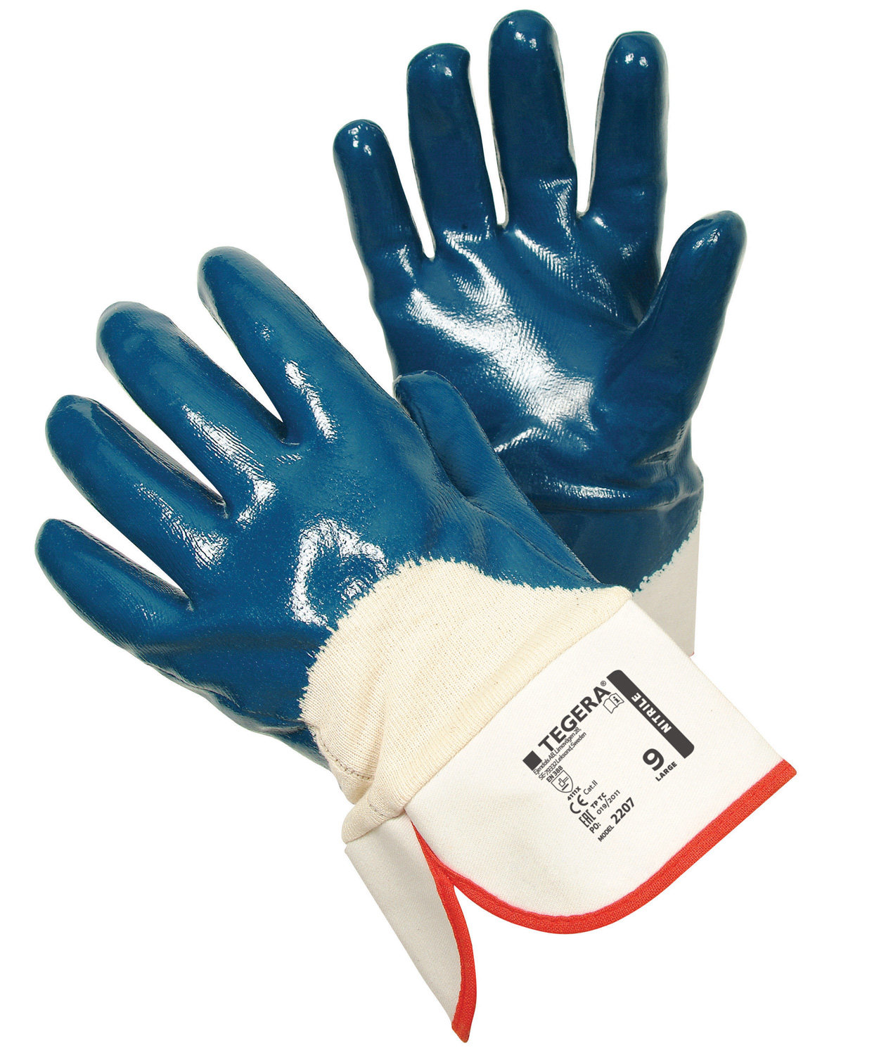 Tegera 2207 sk&auml;rhandskar nitril Cut B, Bl&aring;/Beige
