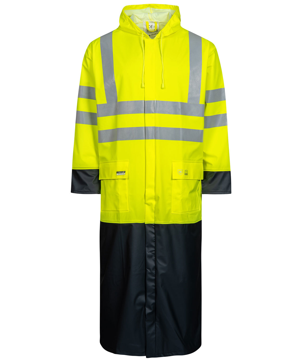 Lyngs&oslash;e PU regnrock, Varsel gul/marinbl&aring;