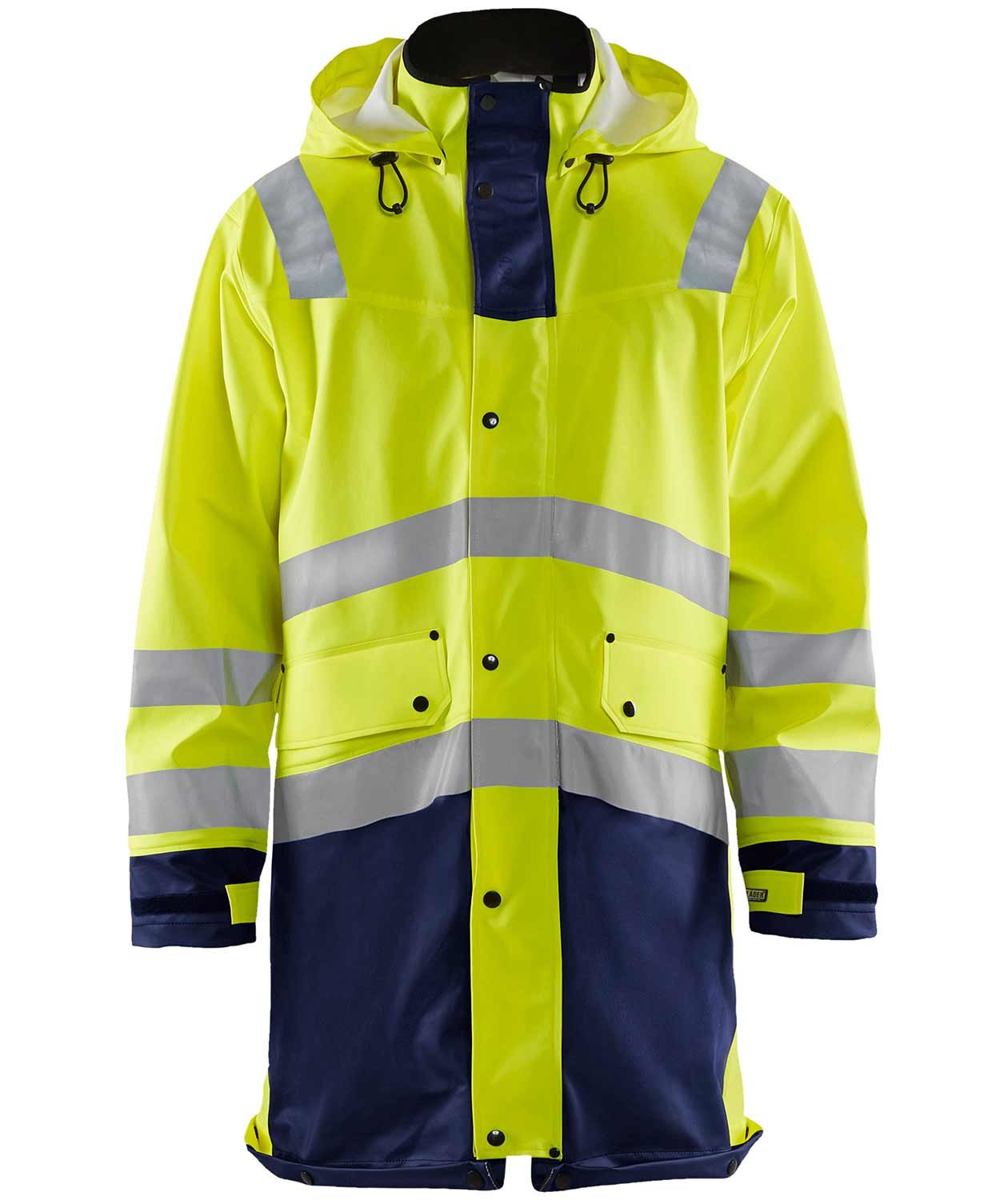 Bl&aring;kl&auml;der lang regnfrakk, Hi-vis gul/marinebl&aring;