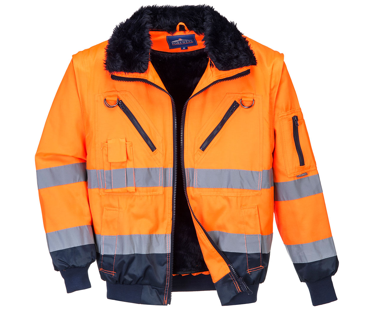 Portwest 3-i-1 pilotjakke, Hi-vis Orange/Marine, large image number 0