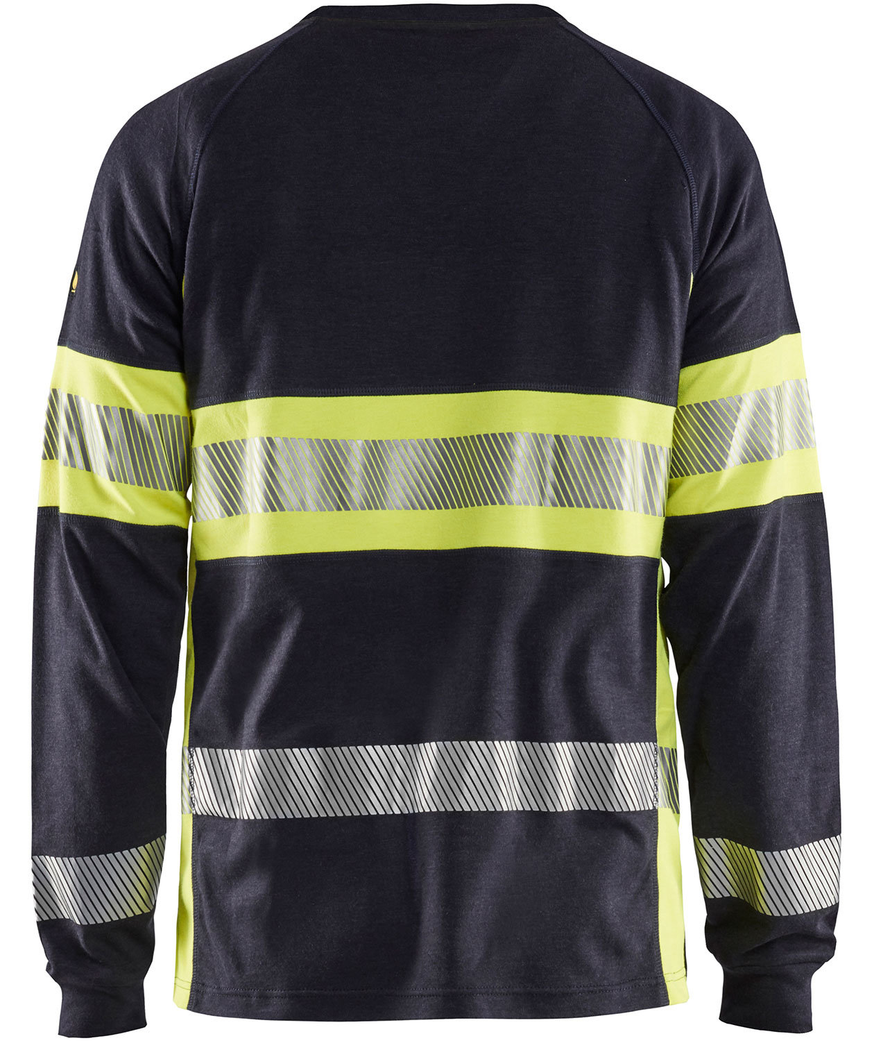 Bl&aring;kl&auml;der Anti-Flame langermet T-skjorte, Marine/Hi-Vis gul