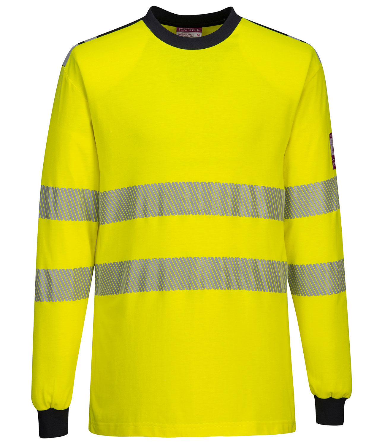 Portwest PW3 FR l&aring;ng&auml;rmad T-shirt, Varsel yellow/marinbl&aring;
