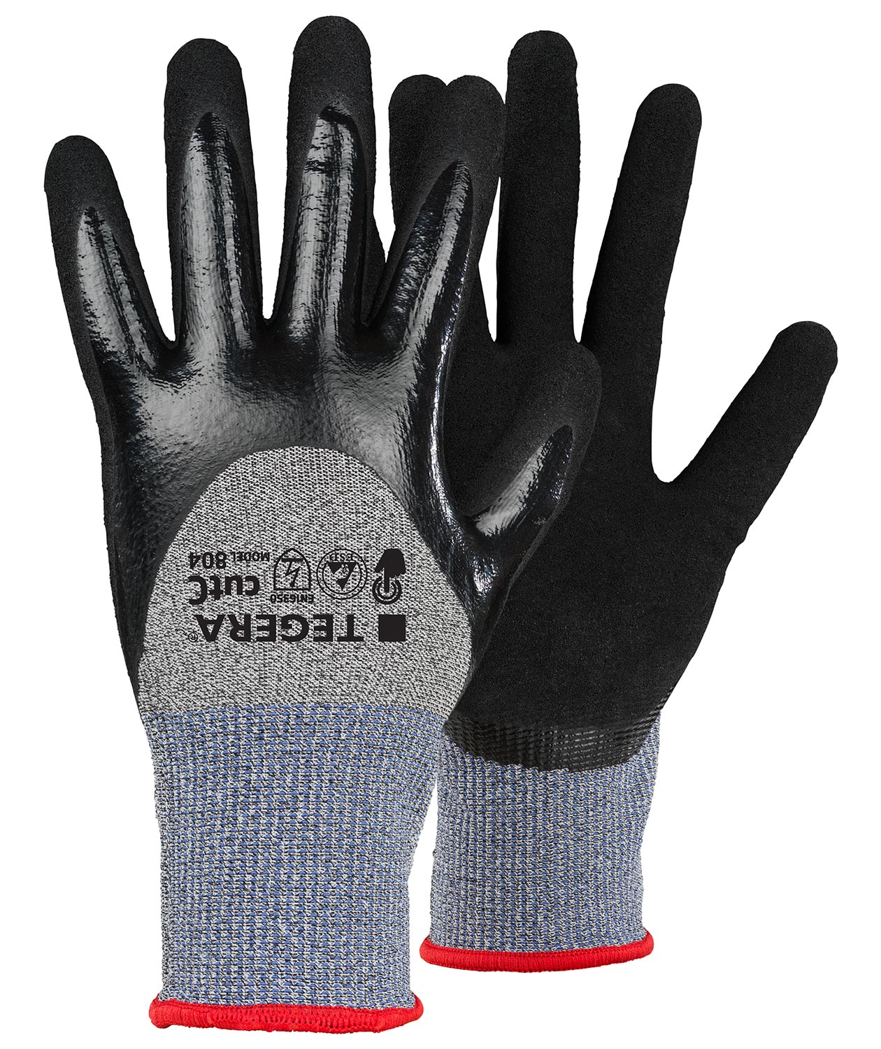 Tegera 804 ATEX sk&auml;rskyddshandskar Cut C, Svart/Gr&aring;/Bl&aring;