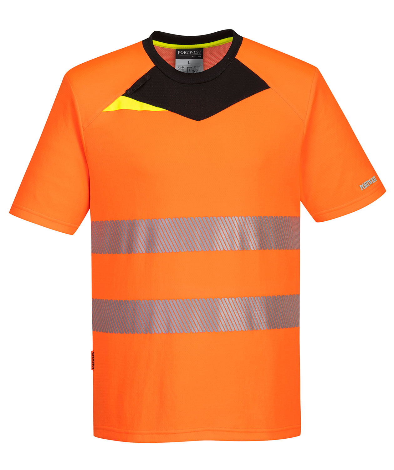 Portwest DX4 Arbeits-T-Shirt, Hi-Vis Orange/Schwarz