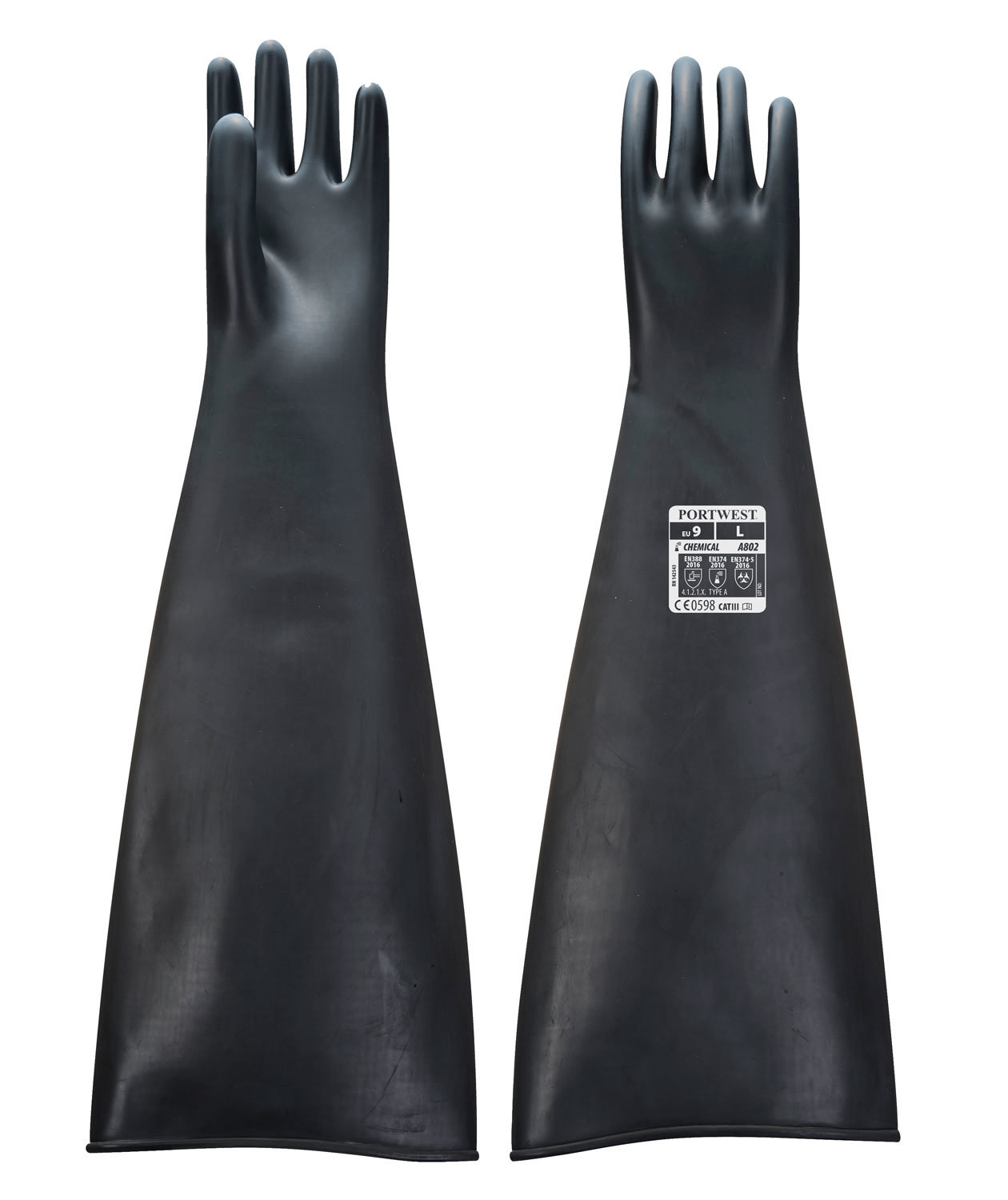 Portwest A803 tjocka kemikalieskyddshandskar i latex, 60 cm, Svart, large image number 2