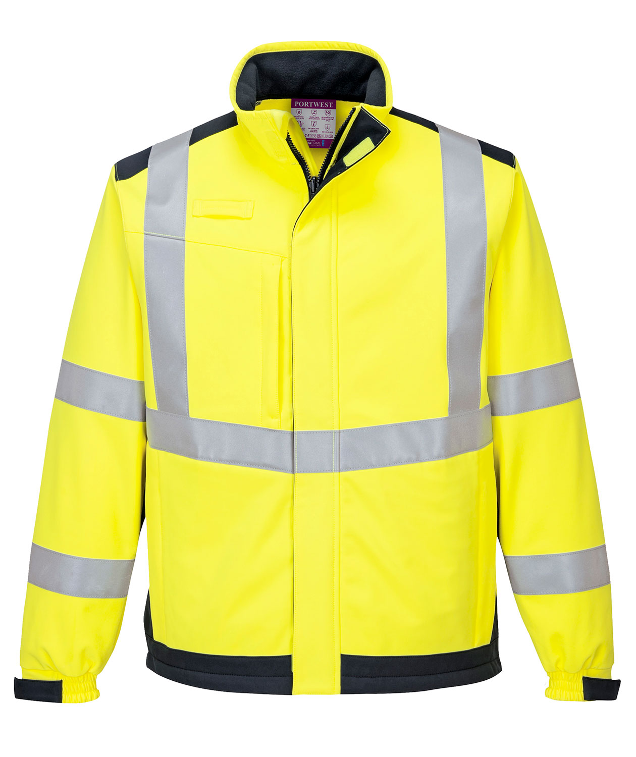 Portwest Modaflame Multinorm softshelljacka, Varsel yellow/marinbl&aring;