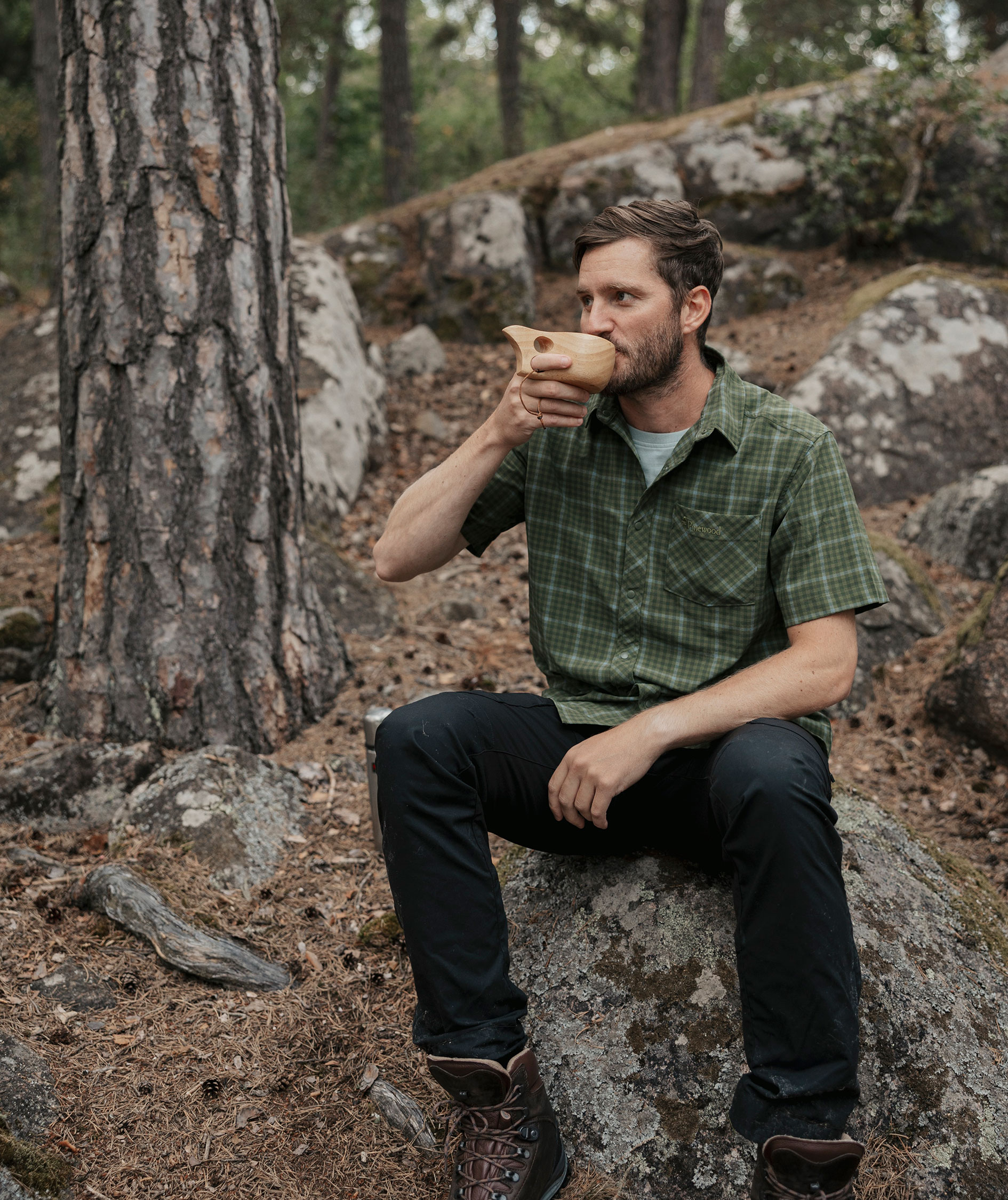 Pinewood Outdoor kort&aelig;rmet skjorte, Pine green, large image number 8