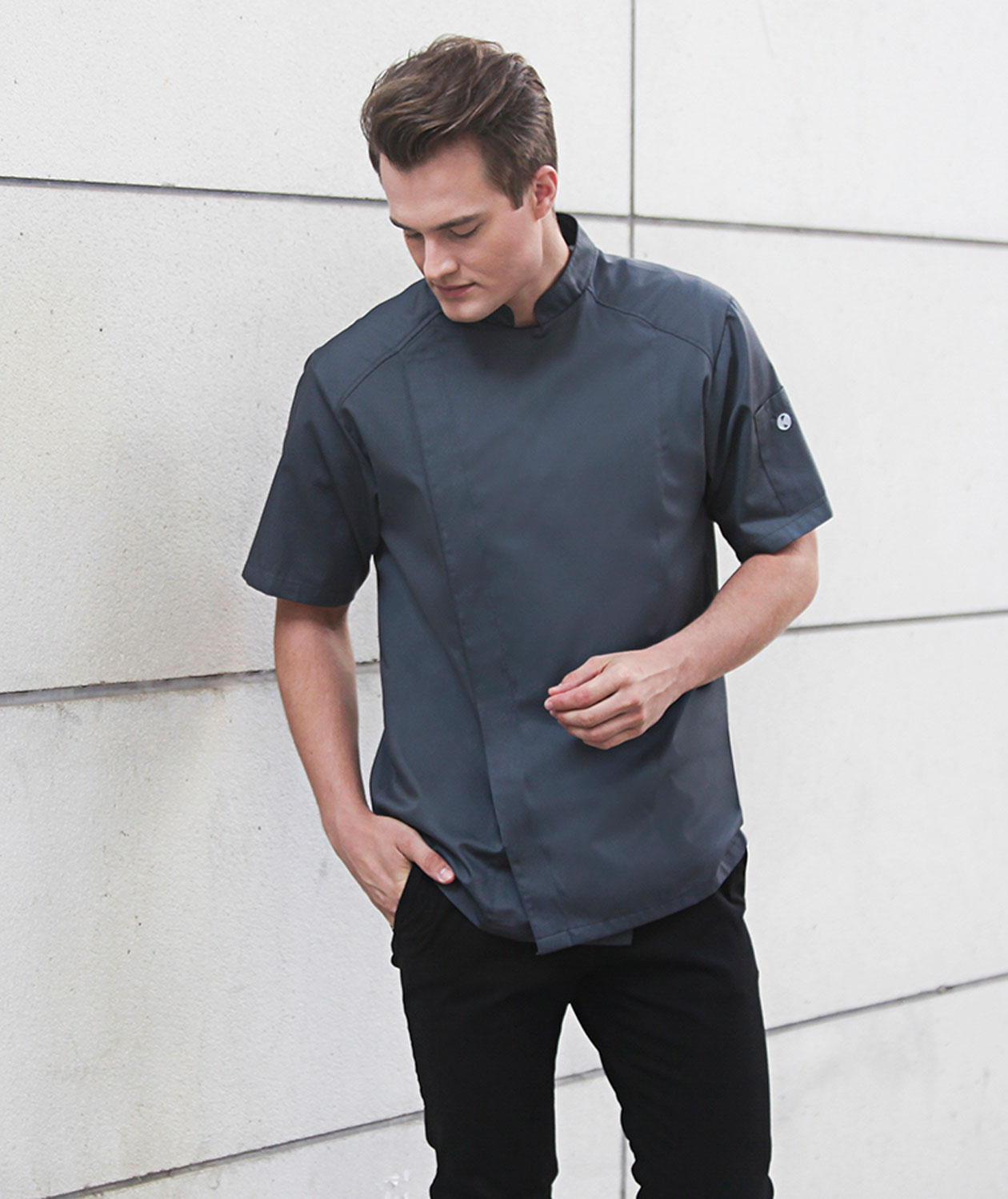 Karlowsky kurz&auml;rmelige Kochjacke, Anthrazitgrau