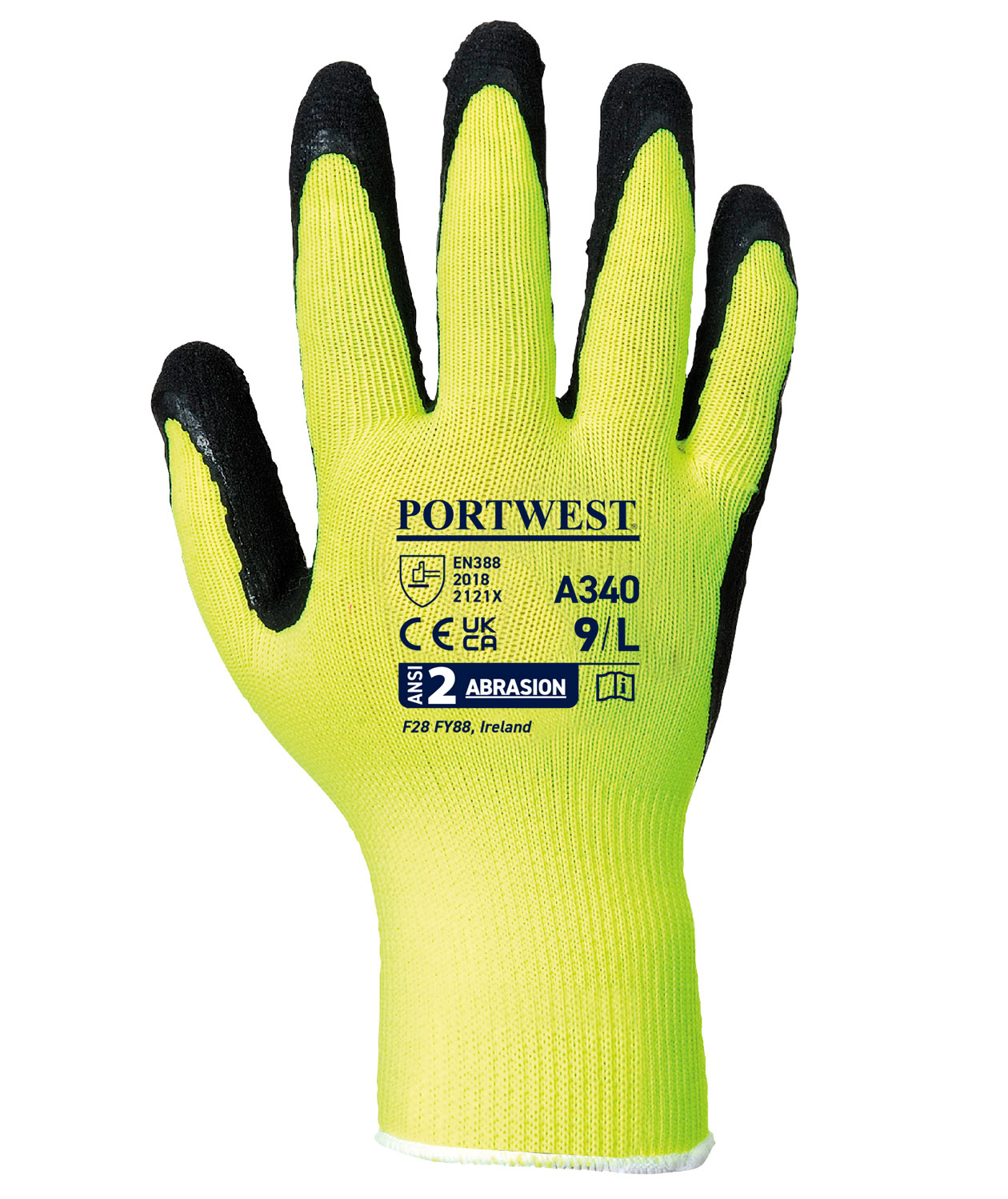 Portwest A340 Grip arbejdshandsker, Gul/Sort