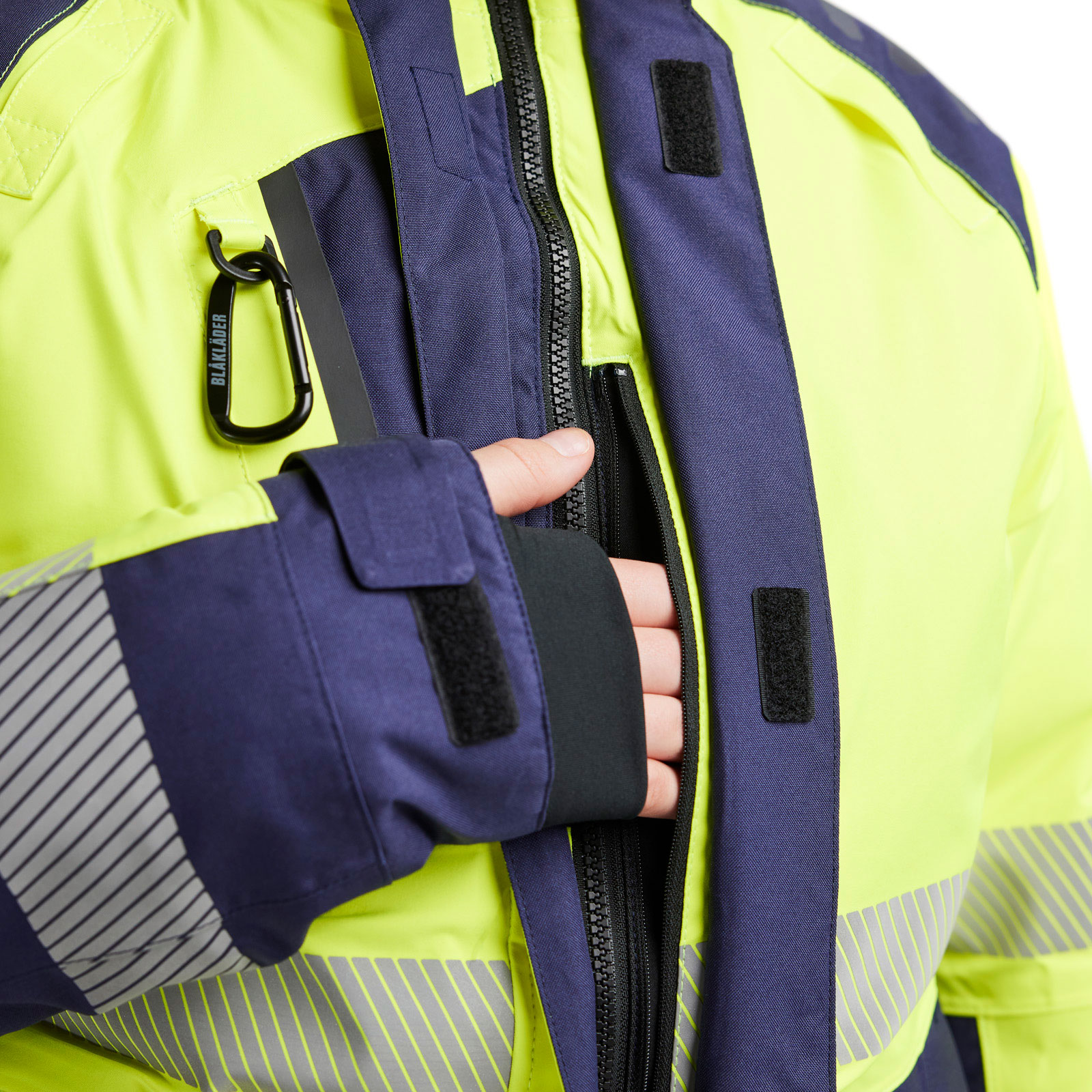 Bl&aring;kl&auml;der dame vinterjakke, Hi-Vis gul/marine, large image number 4