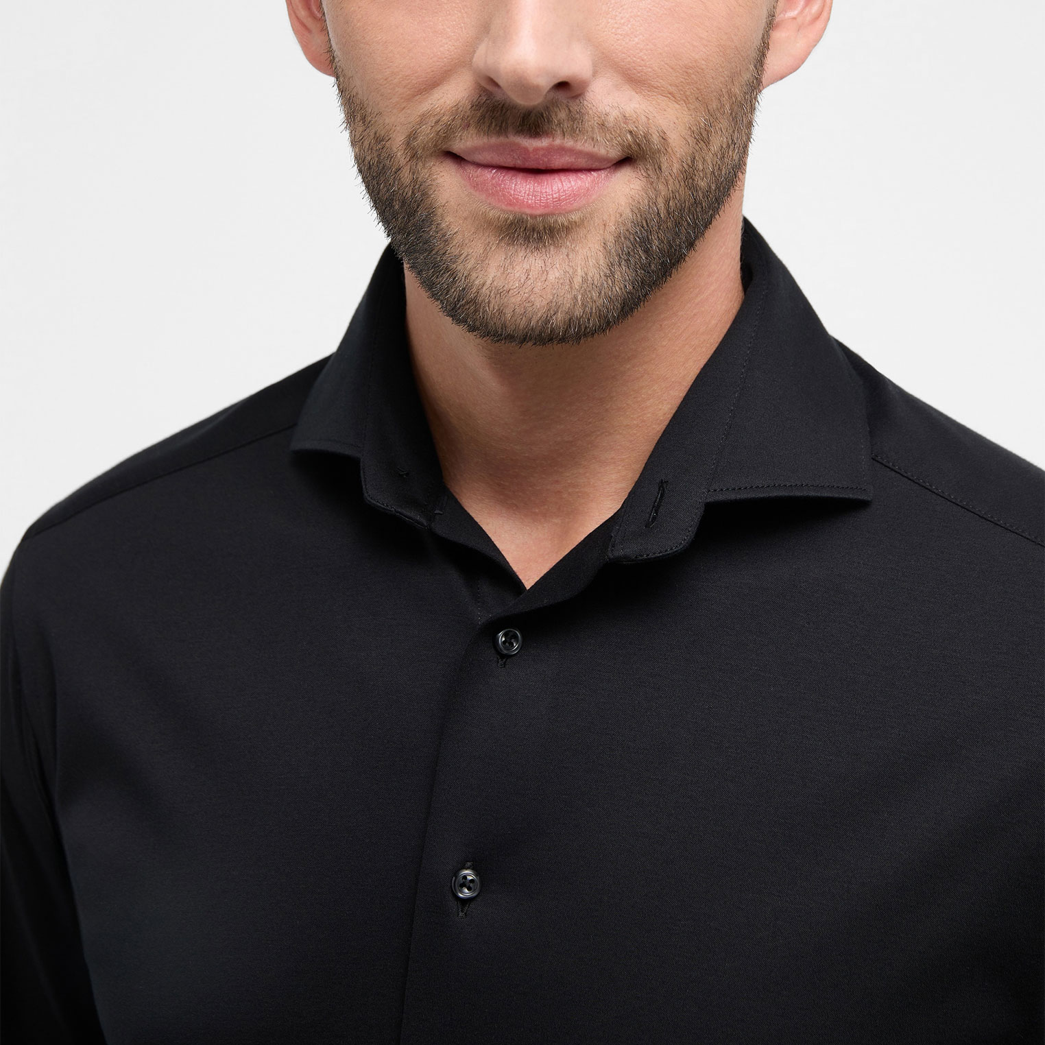 Eterna Soft Tailoring Jersey Modern fit Hemd, Black, large image number 3
