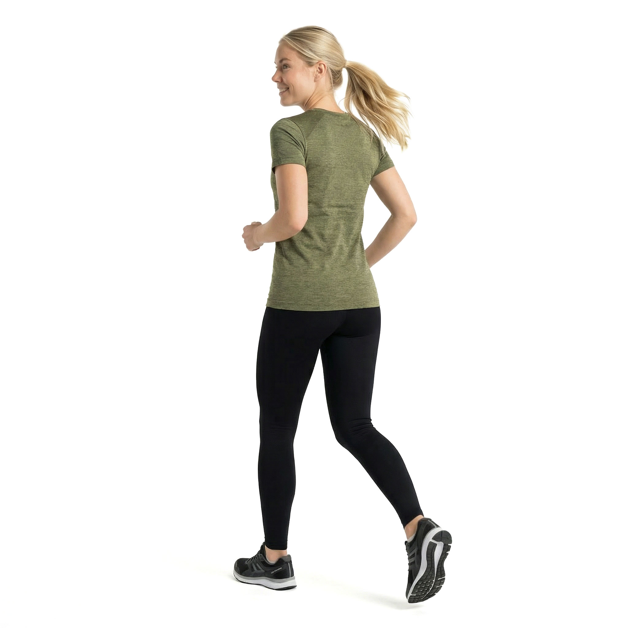 GEYSER s&oslash;ml&oslash;s dame T-skjorte, Oliven melange, large image number 3