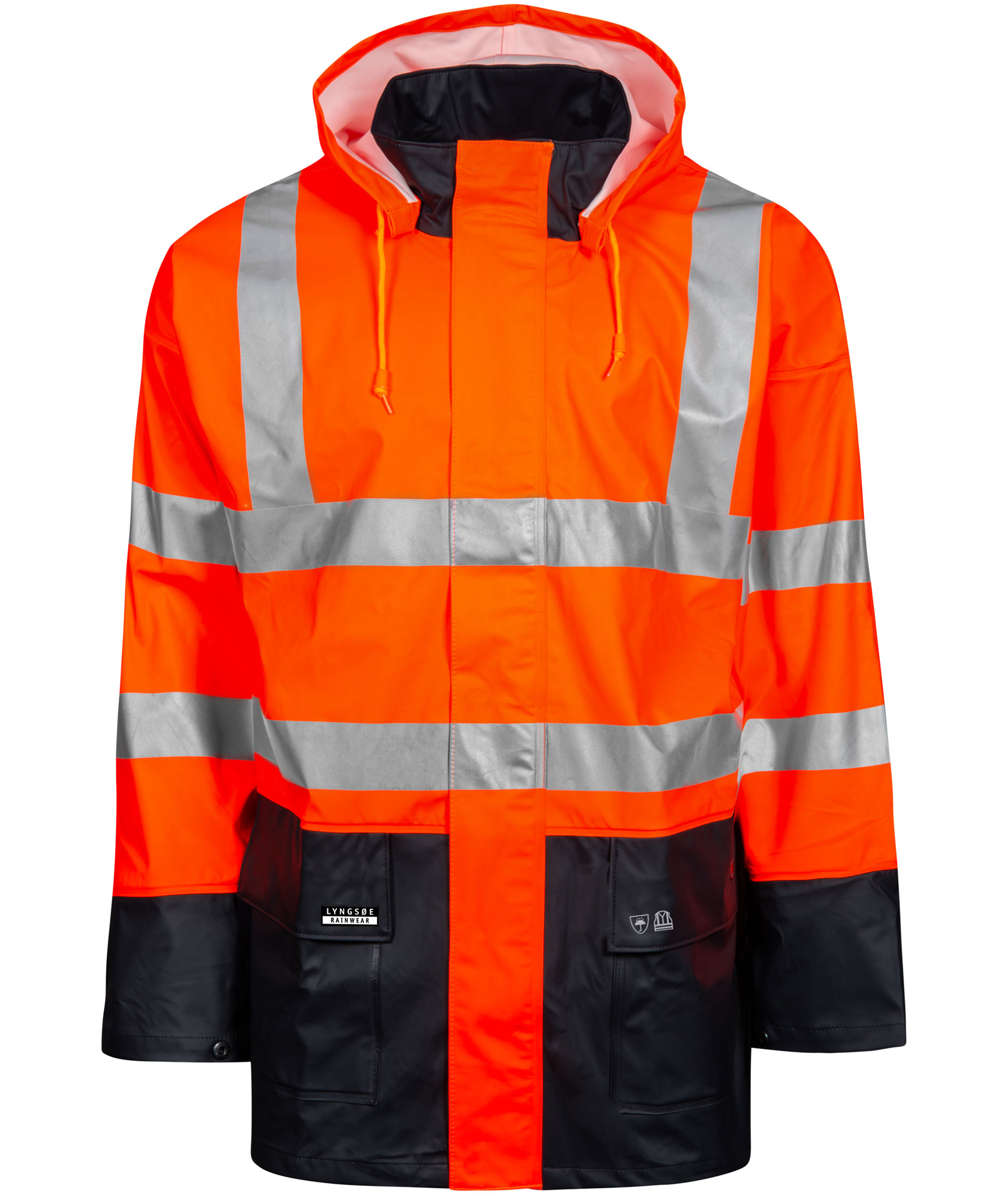 Lyngs&oslash;e PU regnjakke, Hi-vis Oransje/Marinebl&aring;
