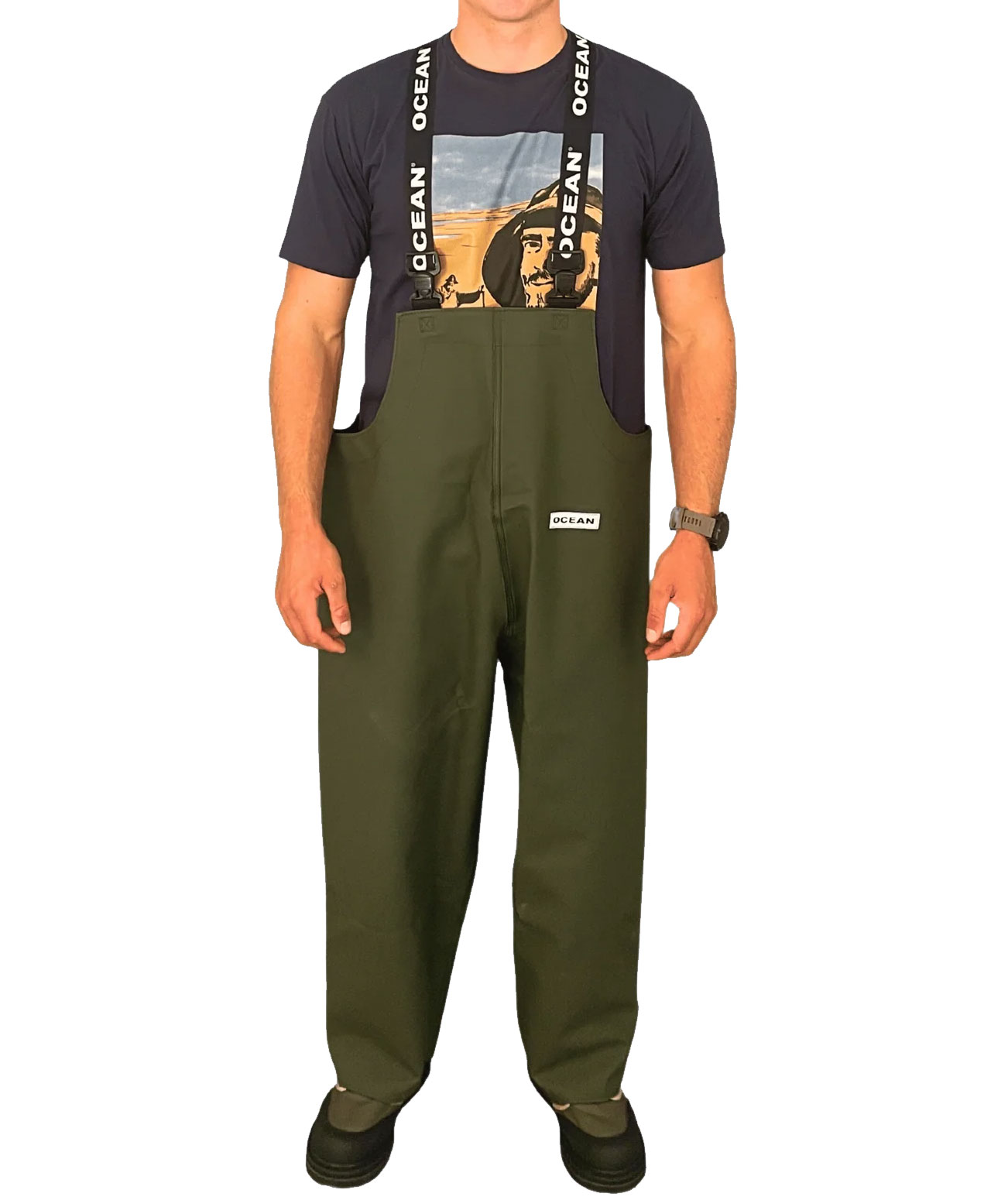 Ocean Weather Premium PVC regnh&auml;ngselbyxa, Olivgr&ouml;n