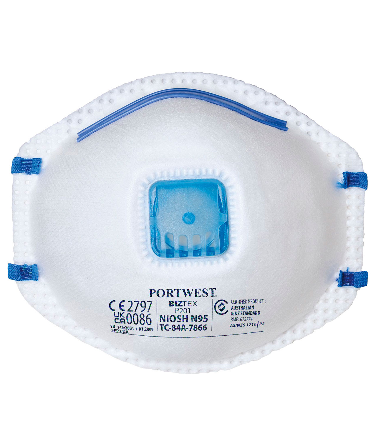 Portwest 10er-Pack Staubmaske FFP2 mit Ventil, Wei&szlig;/Blau