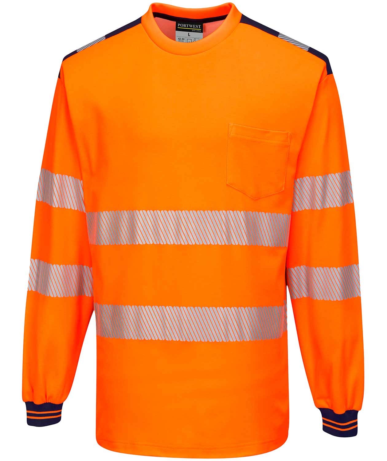 Portwest lang&auml;rmliges T-Shirt, Hi-Vis Orange/Dunkel Marine