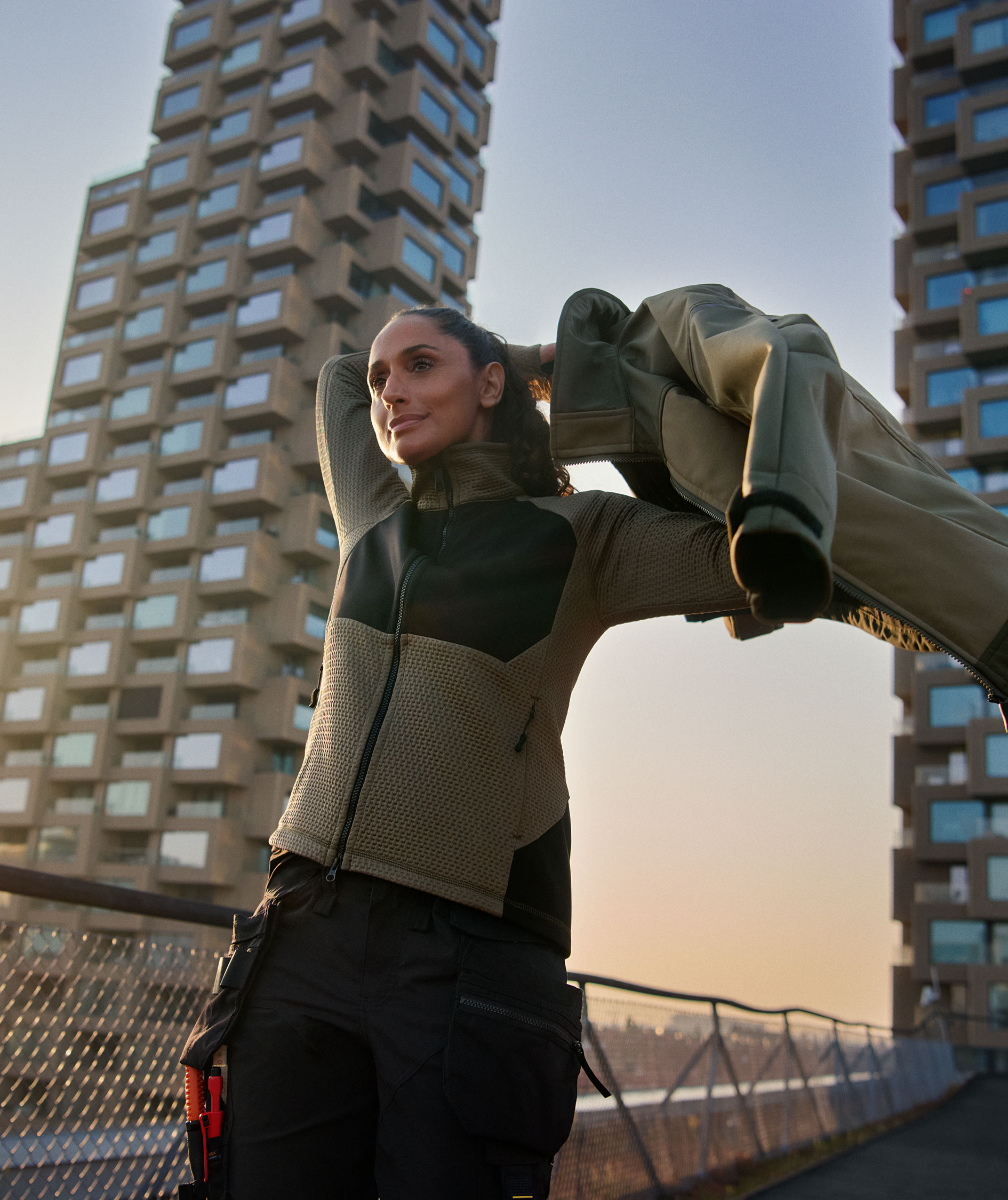 Snickers FlexiWork women's cardigan 8407, Khaki Green/Black, large image number 6