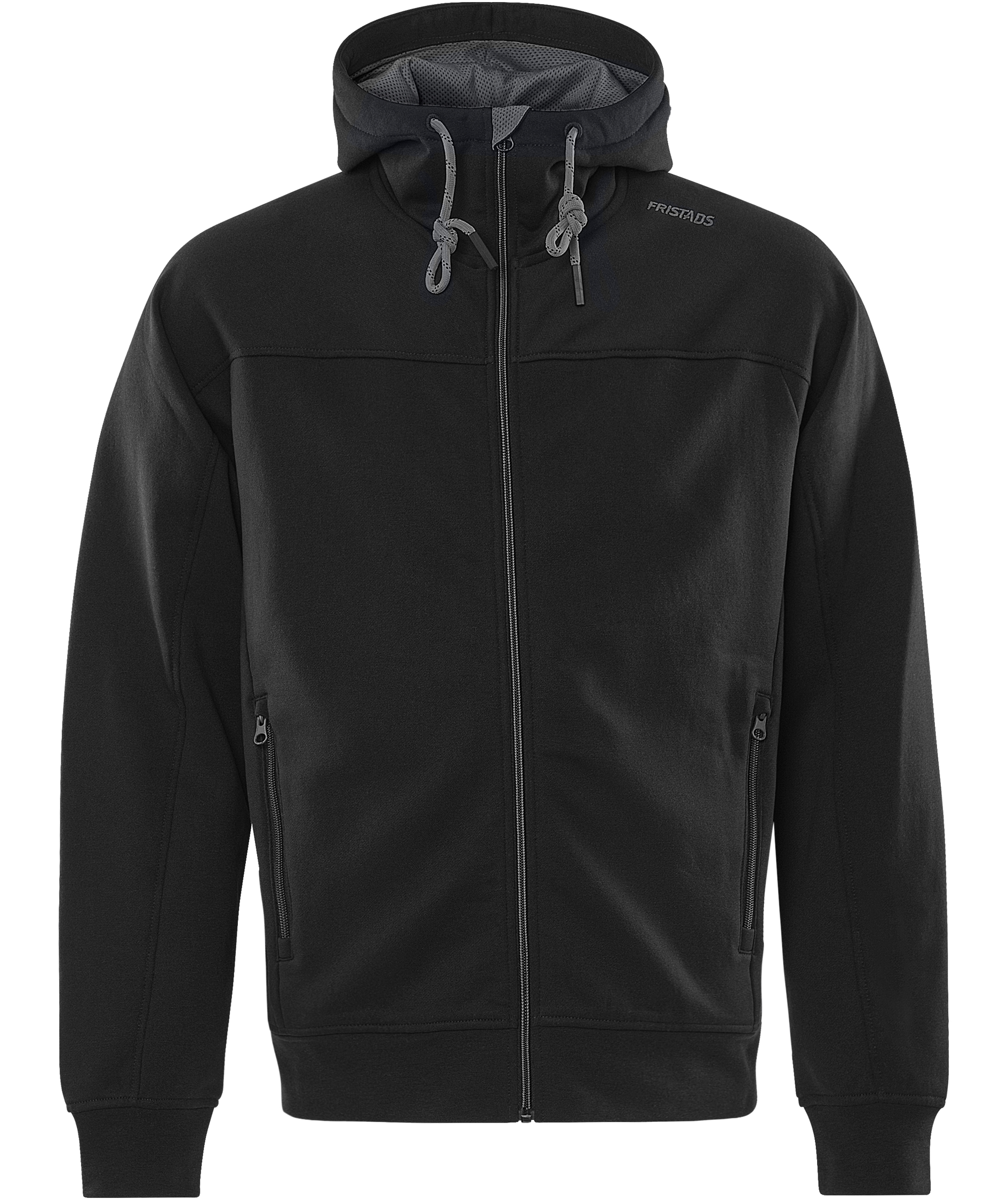 Fristads hettegenser med glidel&aring;s 7550 GSM, Svart/Gr&aring;