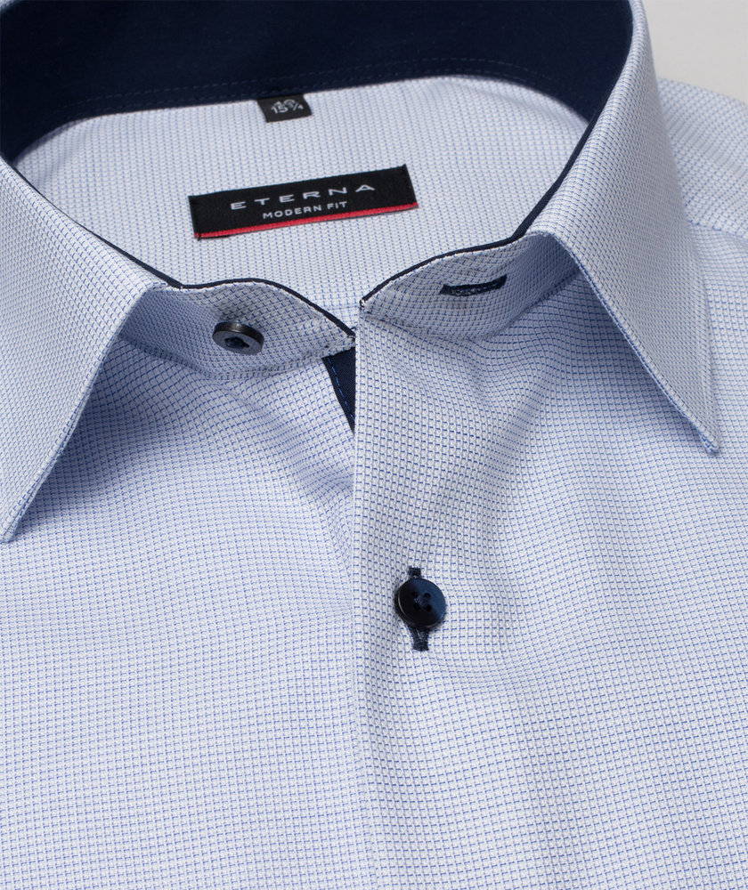 Eterna Modern fit kort&auml;rmad kort&auml;rmad struktur skjorta, Bl&aring;/Vit, large image number 3