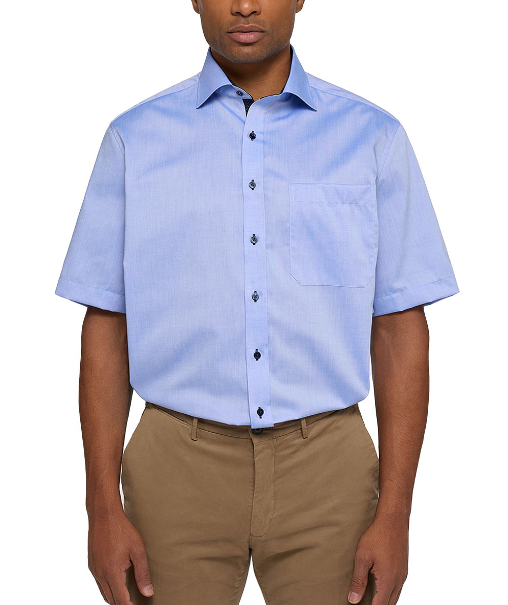 Eterna Fein Oxford Comfort Fit kort&aelig;rmet skjorte, Blue