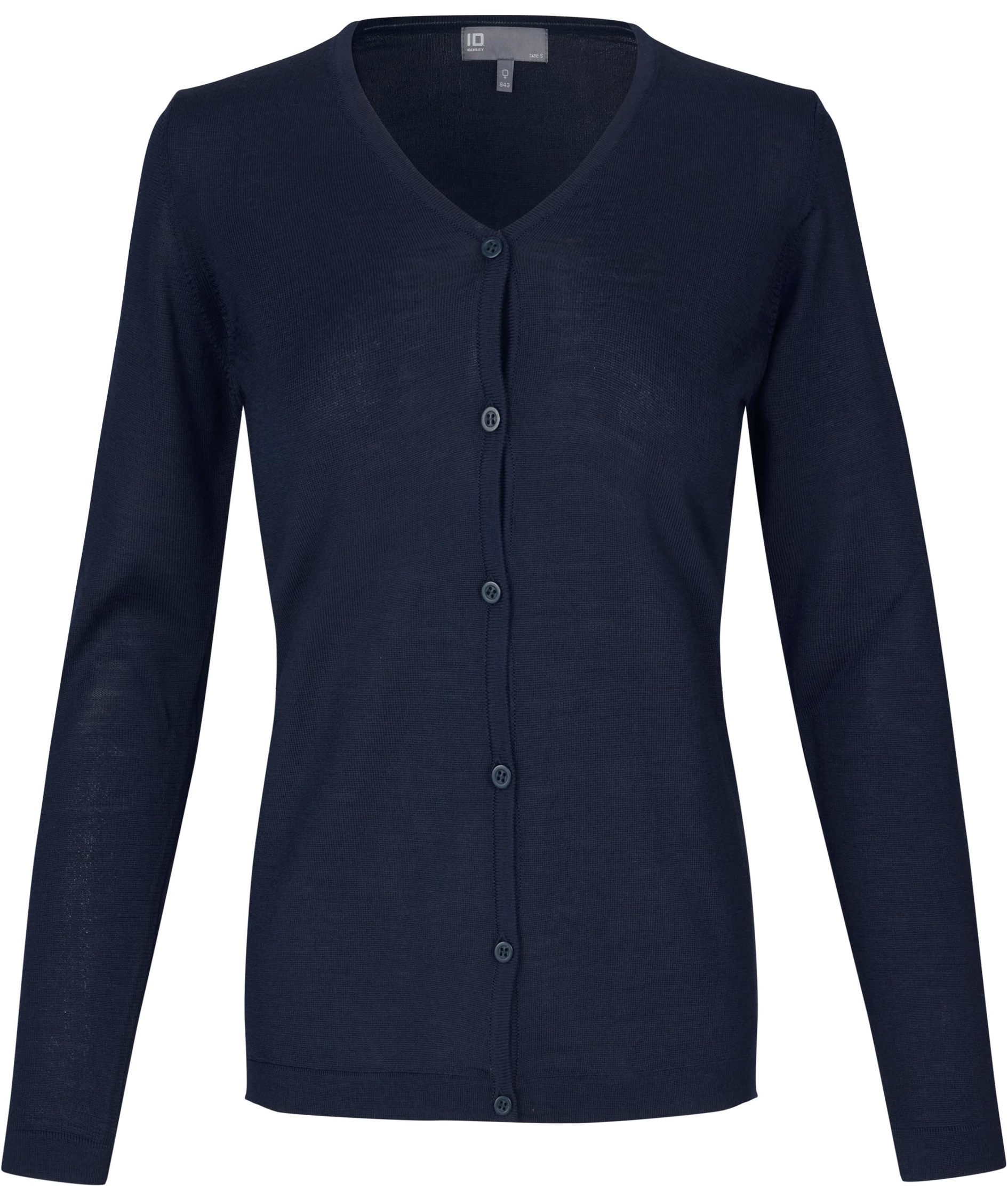 ID stickad cardigan med merinoull dam, Marinbl&aring;