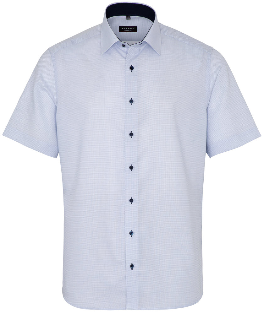 Eterna Modern fit kort&auml;rmad kort&auml;rmad struktur skjorta, Bl&aring;/Vit