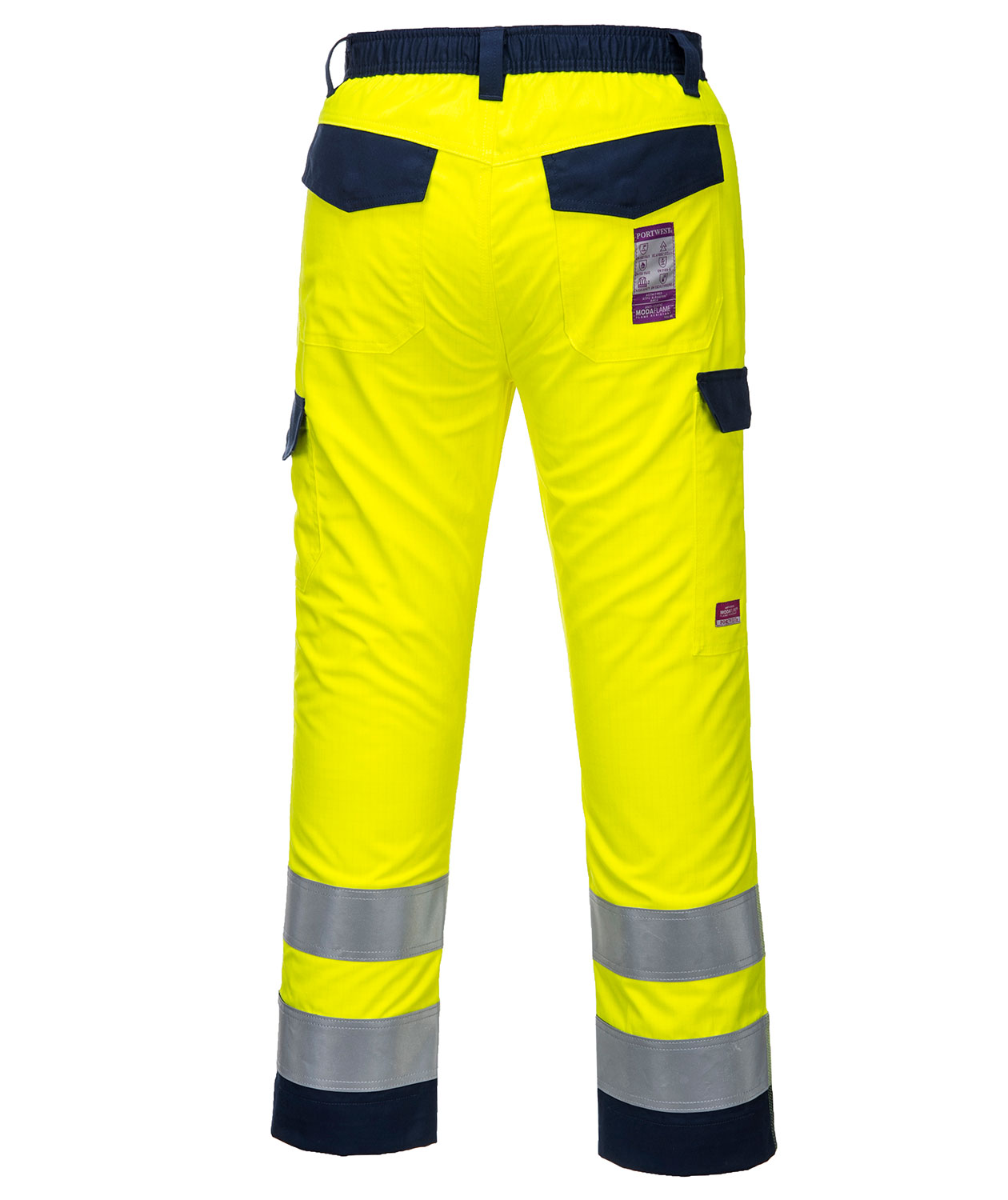 Portwest Modaflame arbejdsbukser, Hi-Vis gul/marine
