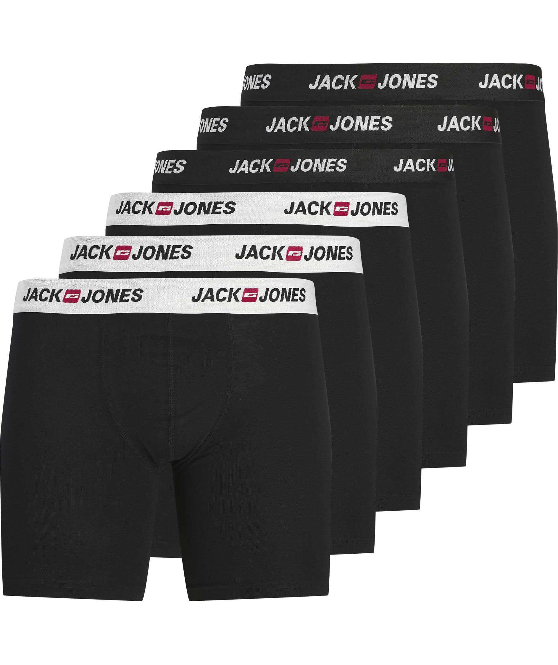 Jack & Jones Plus JACCORD LOGO 6-pak boxershorts, Black/White Band