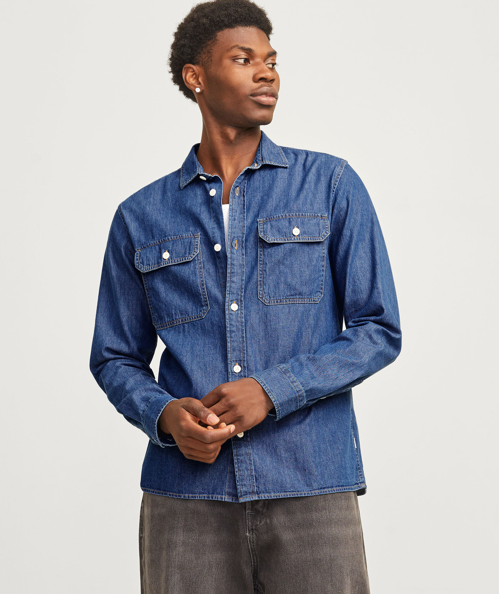 Jack & Jones JJETRAVIS denimskjorte, Medium Blue Denim